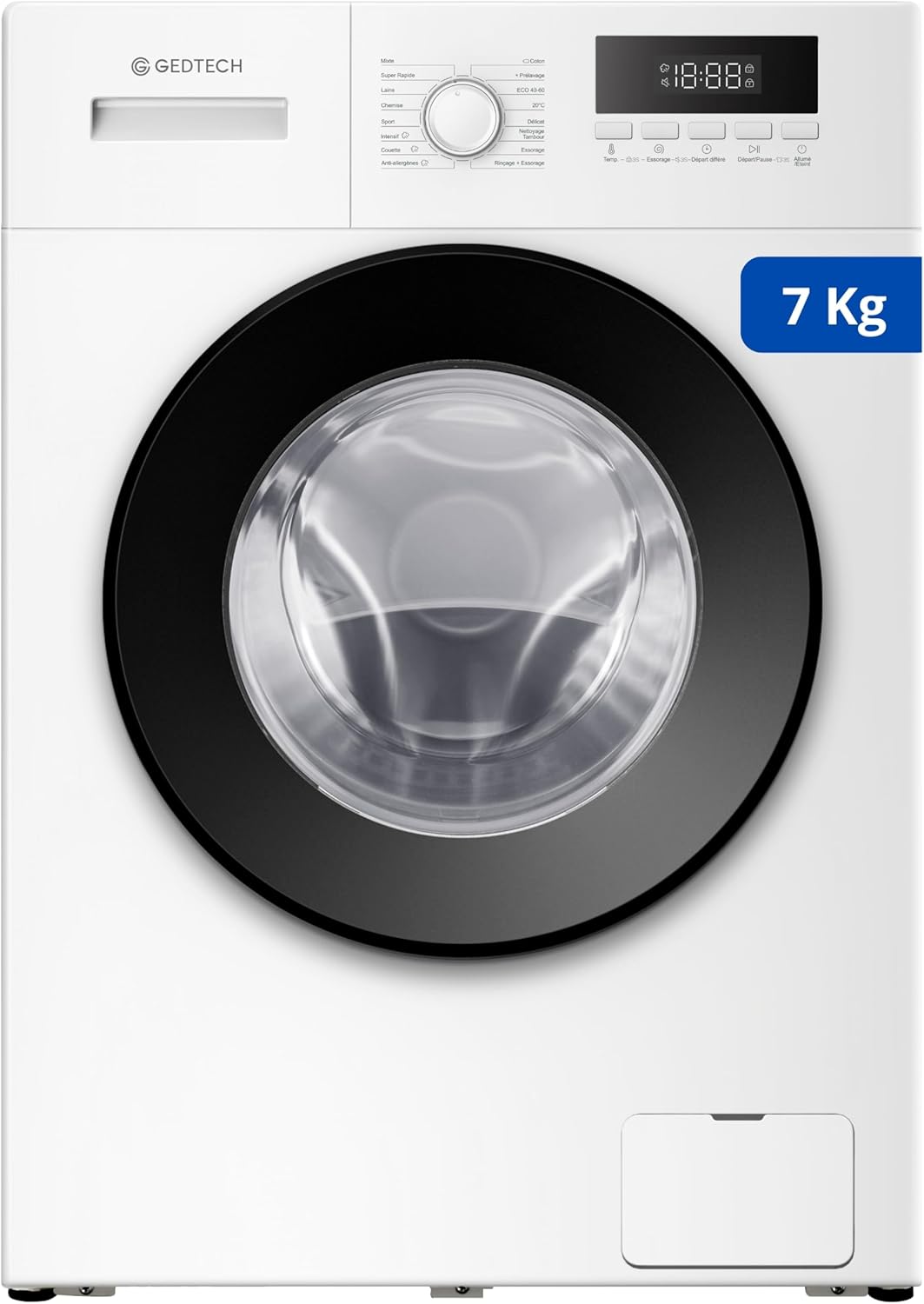 Lave-linge frontal GEDTECH GLL71200WH - 7 Kgs - 1400 tr/mn - 16 programmes - Eco - Intensif - Rapide – Très Faible conso