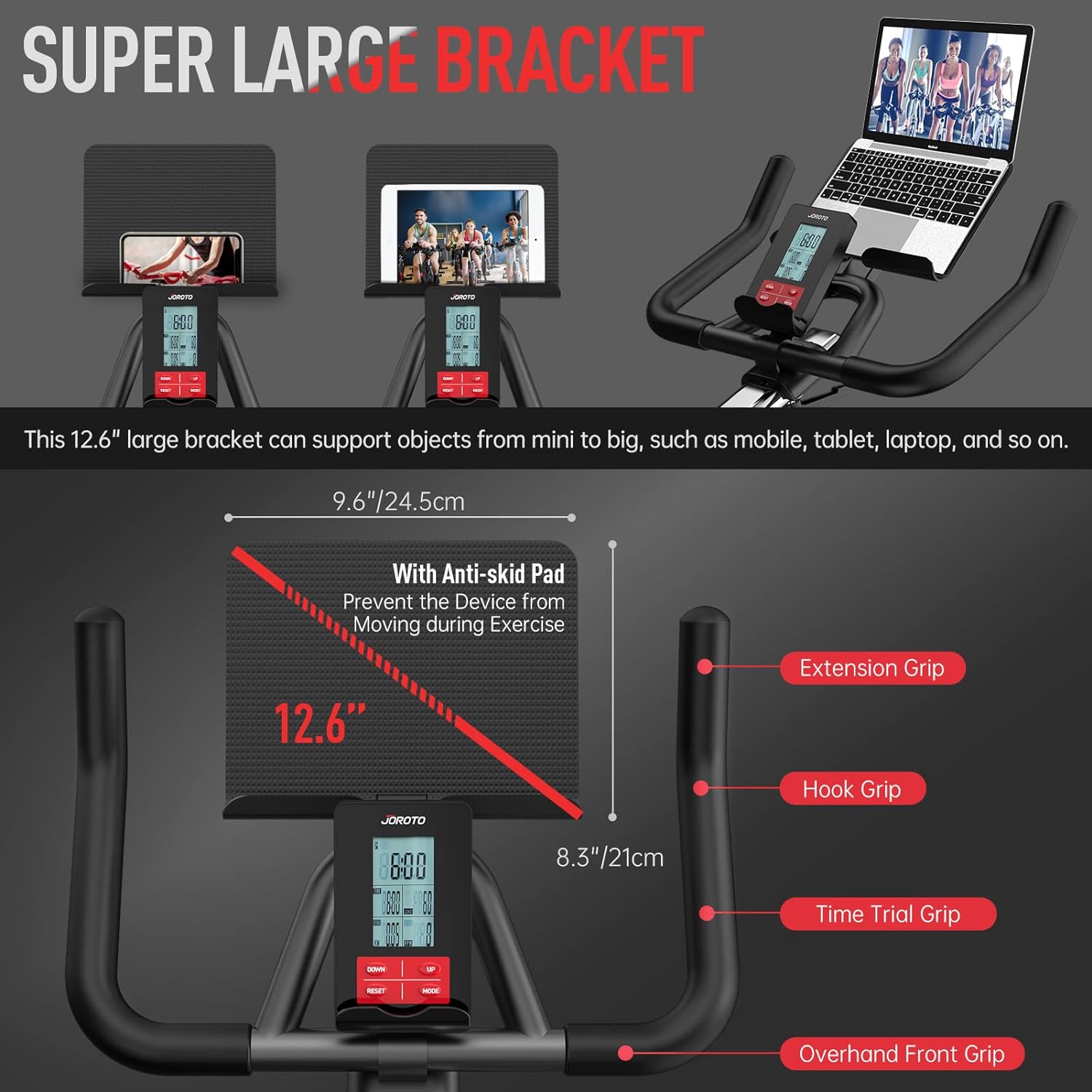 JOROTO X2 Vélo d'Appartement Professionnel et JOROTO X2PRO Bluetooth Vélo d'Appartement Vélo de Fitness Ergomètre avec Résistance Magnétique Réglable et Système de Courroie avec Grand Support Tablette - Capacité de Charge 150KG
