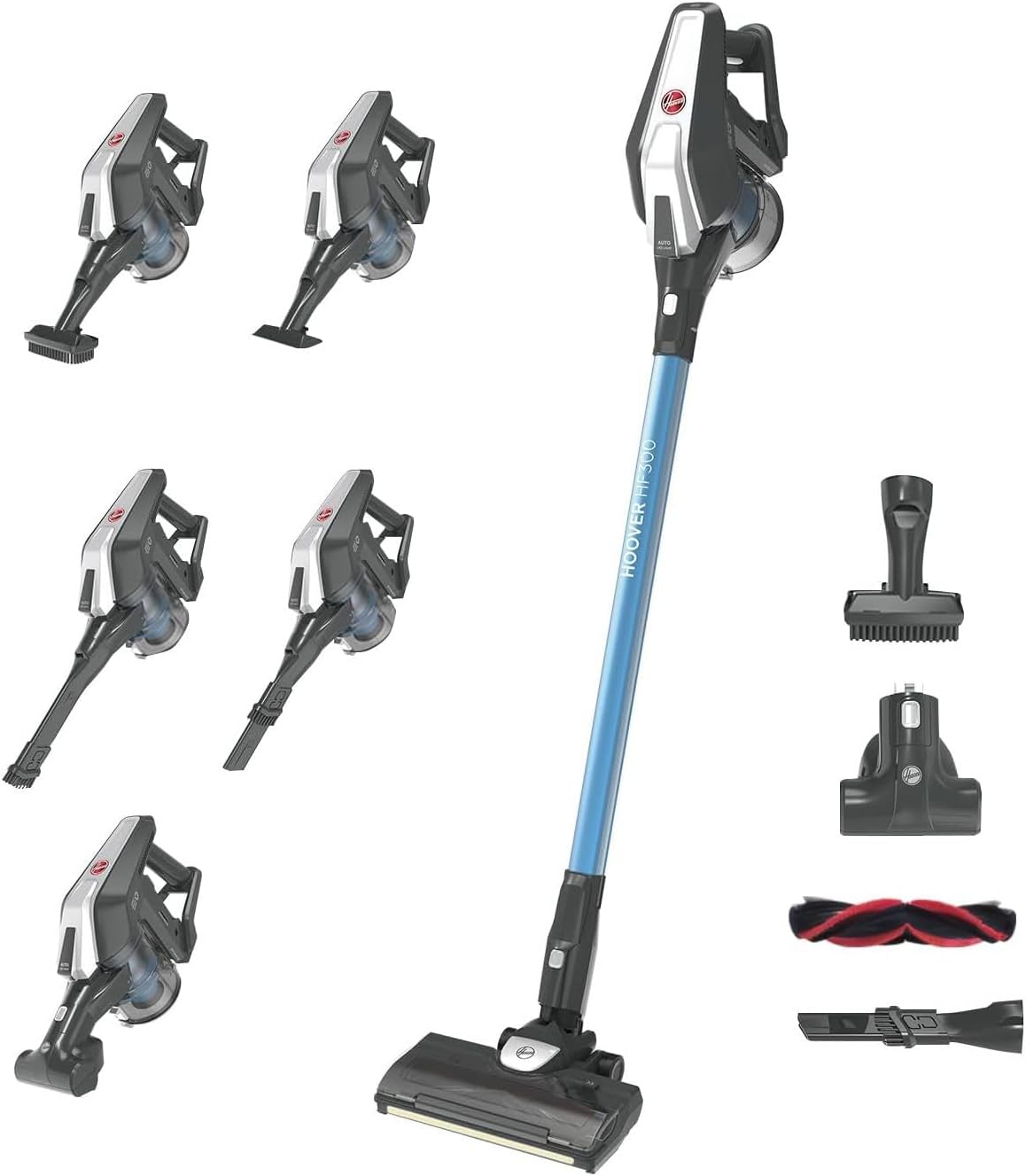 Hoover HF522STP Aspirateur Balai sans Fil Puissant, Grande Autonomie, Rangement Compact, Electrobrosse Anti-emmêlement LED, Turbobrosse Spéciale Animaux, Charge Rapide,Position Park&Go, Bleu Skyfall