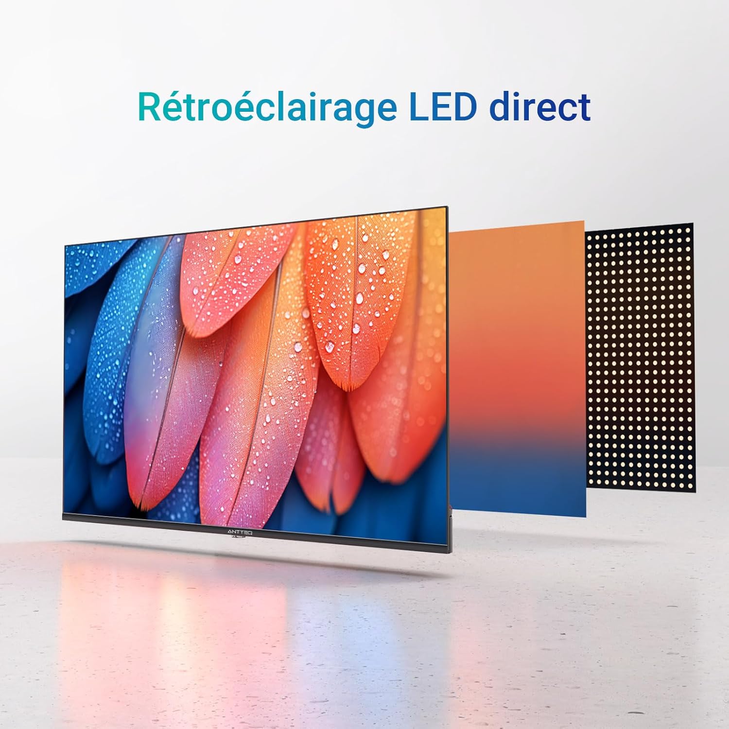 Antteq AB42D1 télévision 42 Pouces (TV 107 cm), Dolby Audio, LED, Triple Tuner DVB-C / T2 / S2, CI+, HDMI, Lecteur multimédia Via USB, Sortie Audio numérique, y Compris Mode hôtel