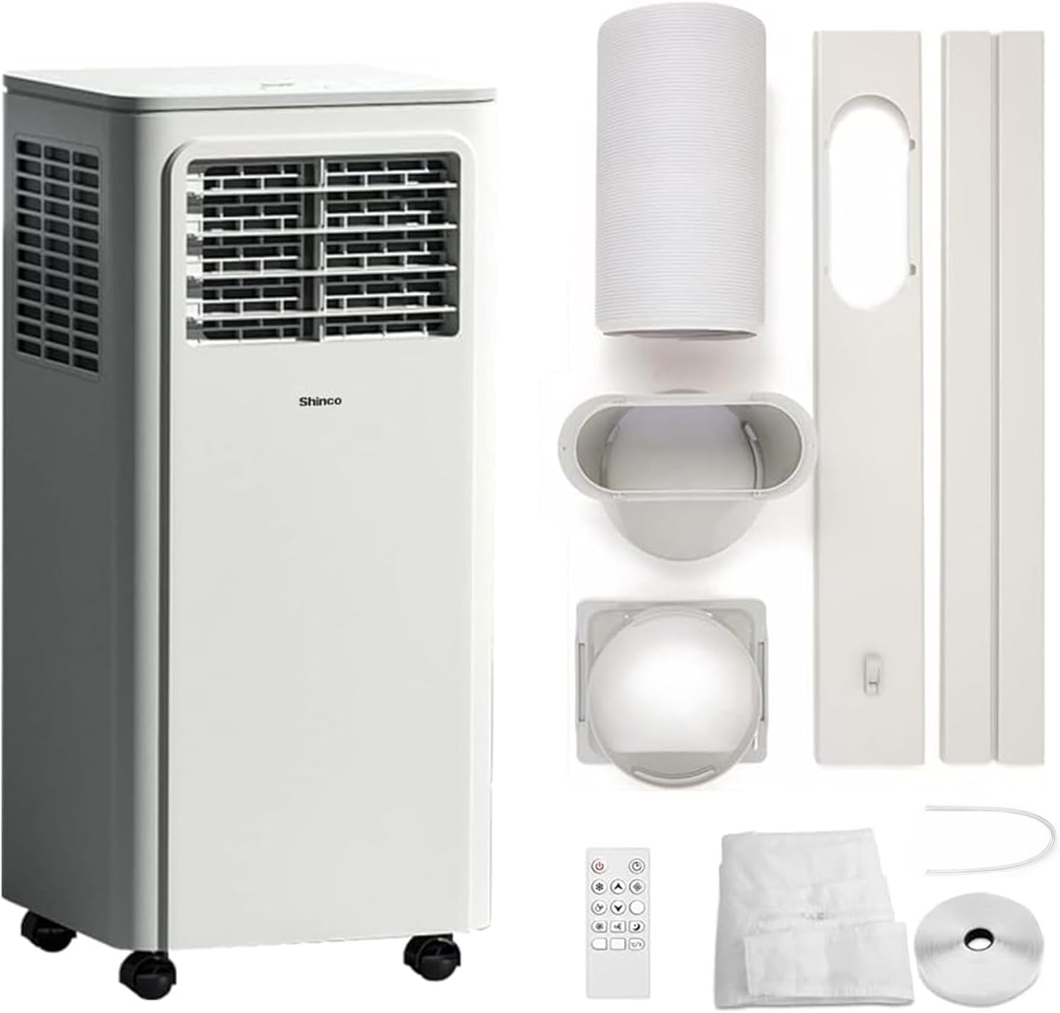 SHINCO Climatiseur mobile, 7000 BTU 2,05kW, Refroidir&Ventilation&Déshumidification, taille de la pièce jusqu'à 54m³(18㎡), Climatiseur mobile avec tuyau d'évacuation et tuyau de vidange, mode sommeil