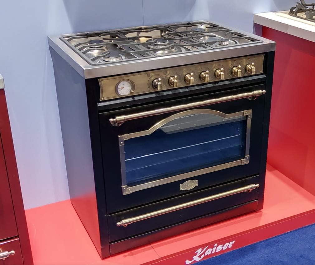 Kaiser HGE 93555 Em Gaz Electrique Cuisinière 90cm/Four électrique/Cuisinière/115L / Plaque de cuisson au gaz/ 4,5 Kw WOK/ 8 fonctions/Autonettoyage/Gaz naturel et propane possibles/Qualité de luxe