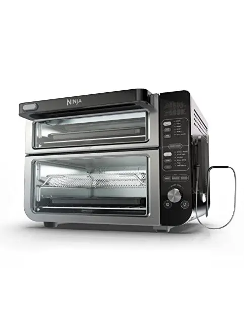 Ninja DCT401 12-in-1 Double Oven with FlexDoor, FlavorSeal & Smart Finish, Rapid Top Convection and Air Fry Bottom , Bake, Roast, Toast, Air Fry, Pizza and More, Stainless Steel