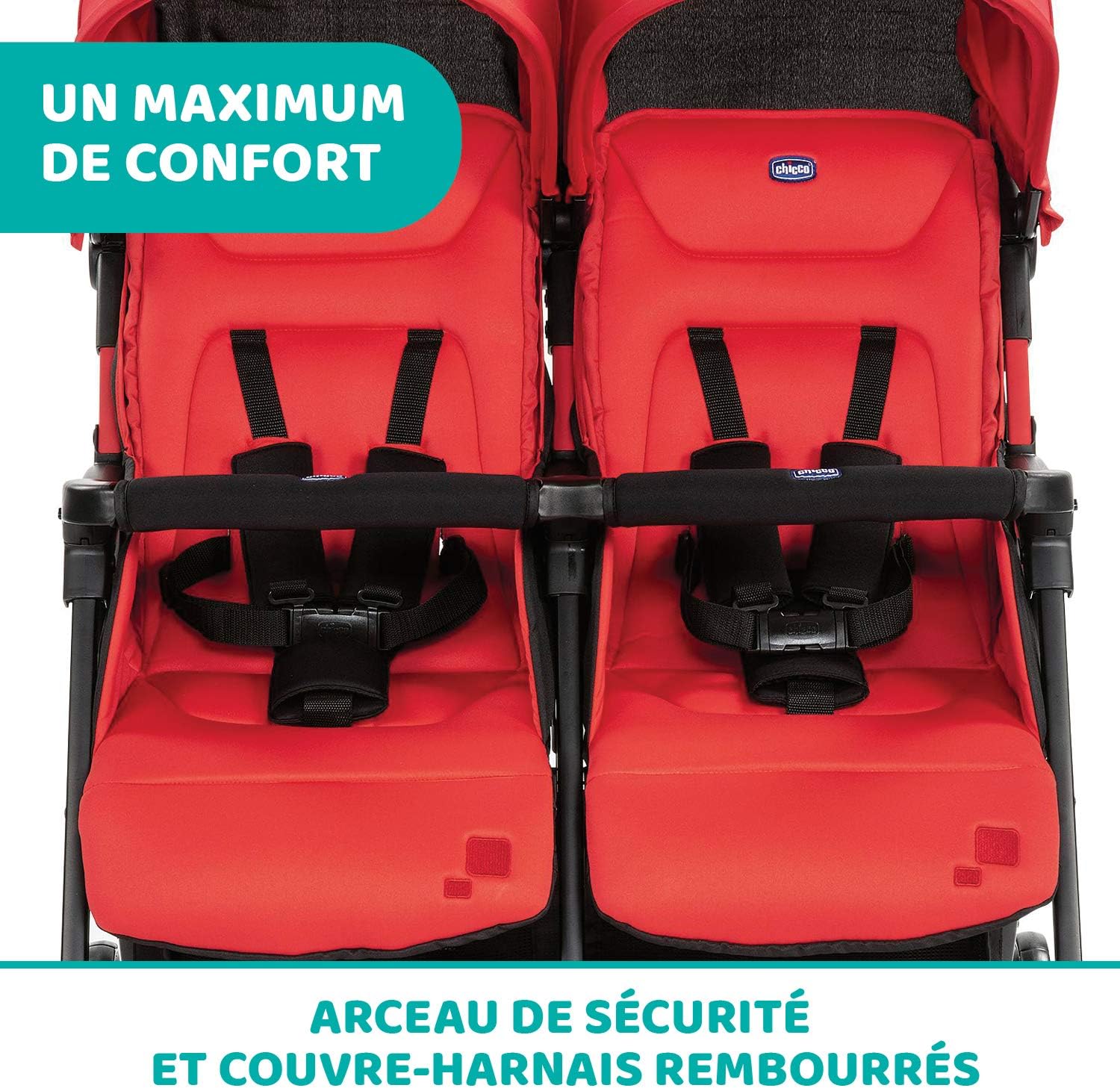 Chicco OHlalà Poussette Canne Double, Légère Inclinable et Pliable, Poussette pour Jumeaux de la Naissance à 15 kg, Fermeture Compacte, Inclus une Housse de Pluie, Capote Extensible - black night
