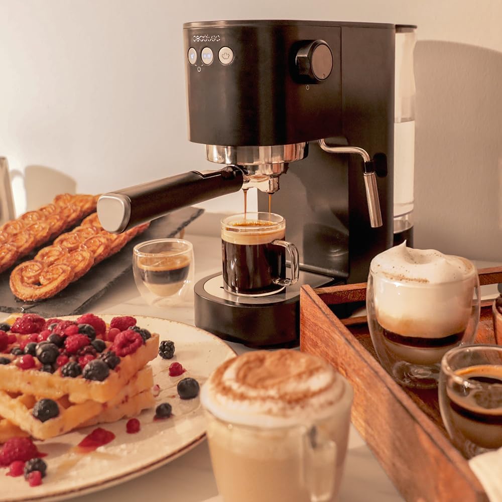 Cecotec semi-automatic espresso machine Power Espresso 20 Steel Pro Latte. 1350 W, Thermoblock, ForceAroma technology with 20 bars, full milk tank, instant cappuccino, cup warmer, double