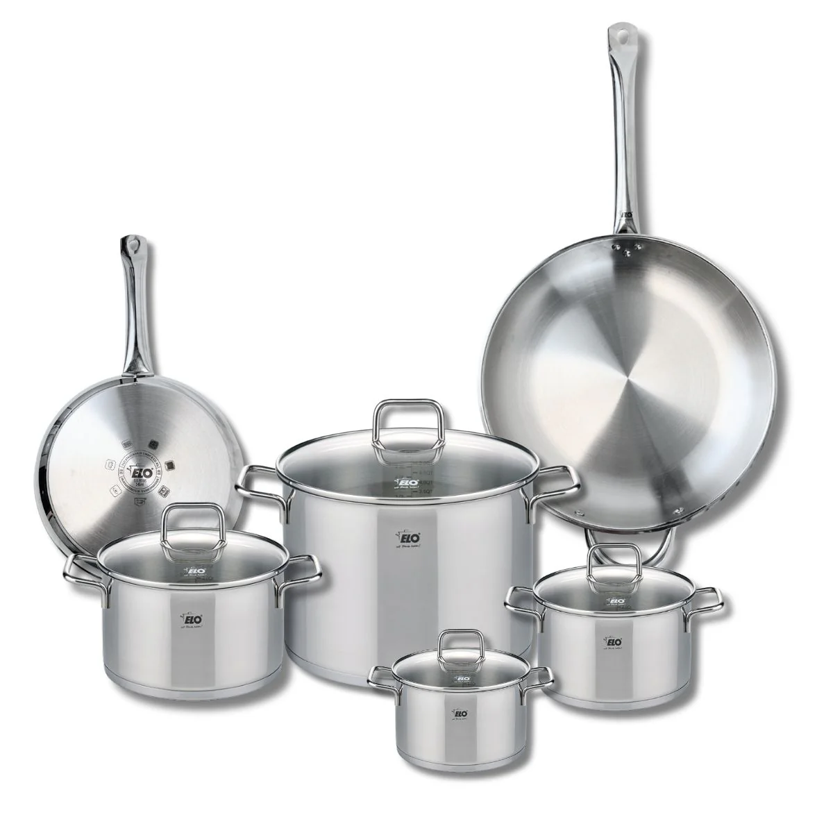 Ensemble de 2 Poêles de cuisson 24 et 32 cm et 4 faitouts 14, 16, 20 et 26 cm Elo Profi Citrin Elo