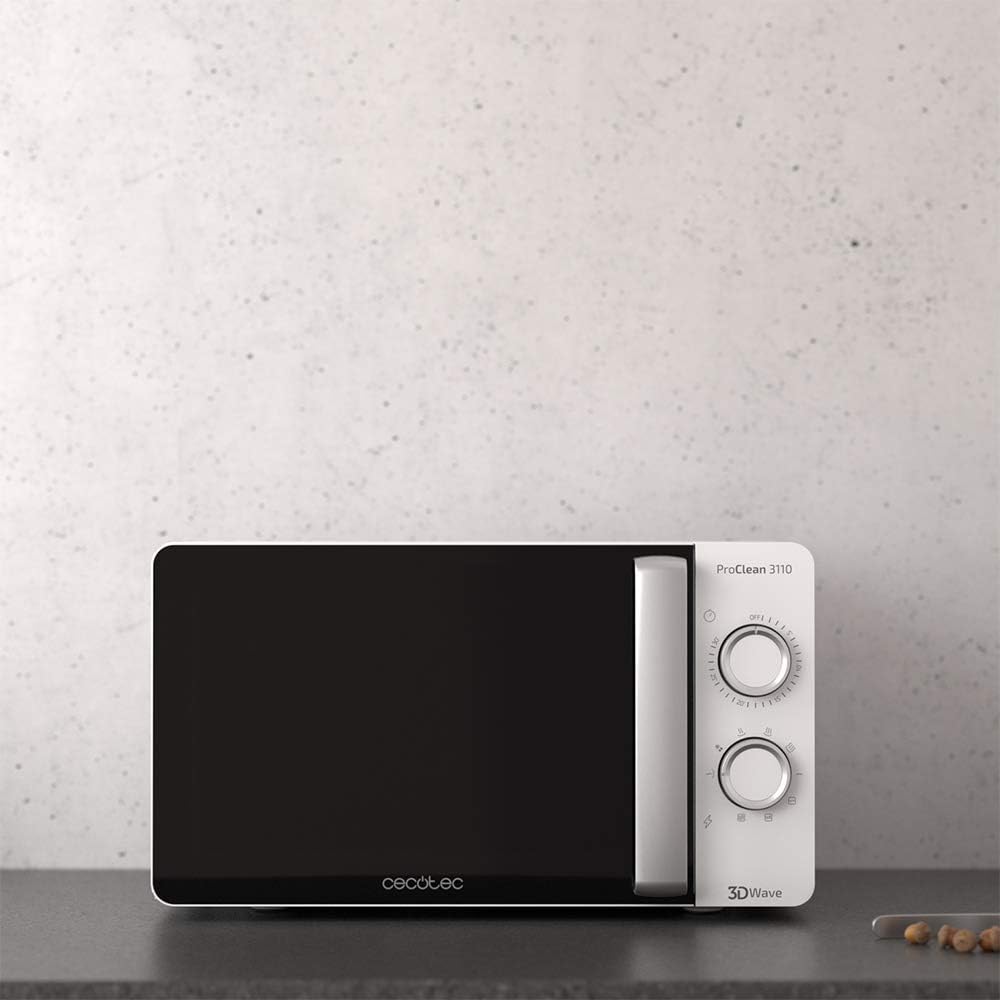 Cecotec Four à micro-ondes ProClean 9110 FullINOX avec grill 1000 W, 30 litres, 5 niveaux de puissance, 8 programmes, minuterie de 60 minutes, revêtement Ready2Clean, design avant miroir