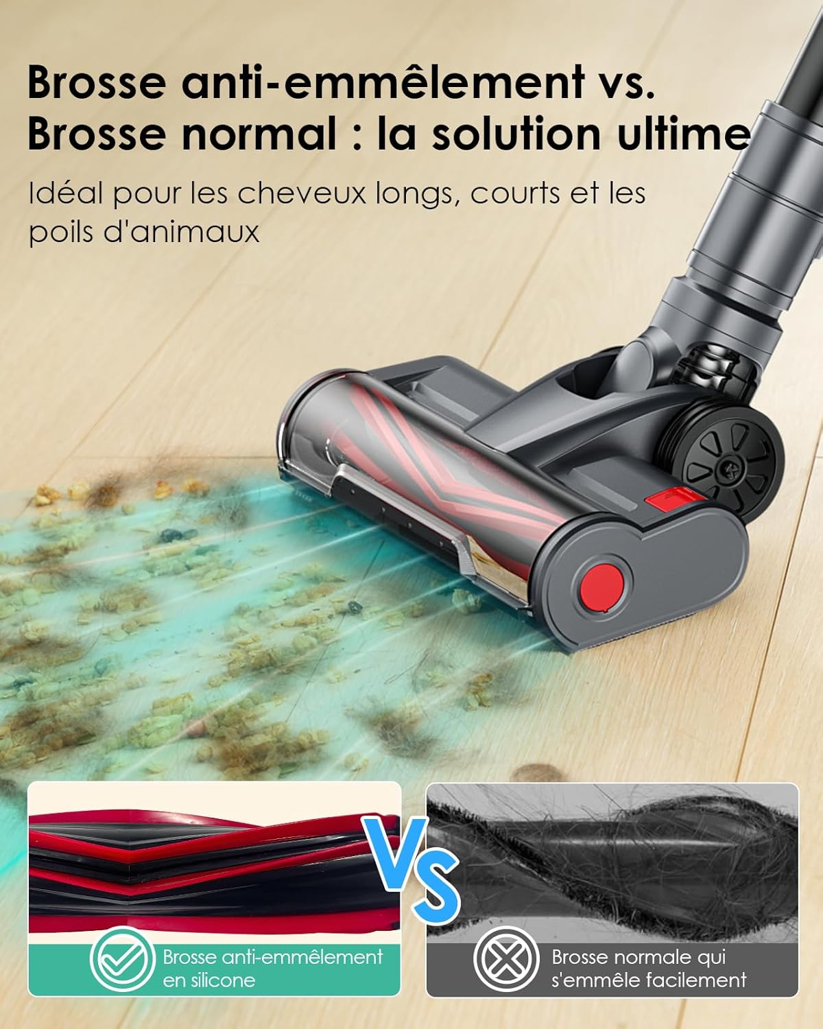 Linkifly A11 Aspirateur Balai sans Fil, Aspirateur sans Fil Puissant 48Kpa et 60 Min, avec Technologie Cyclonique et Anti-Enchevêtrement, Aspirateur Balai pour Les Poils d'animaux/Tapis/Sols Durs