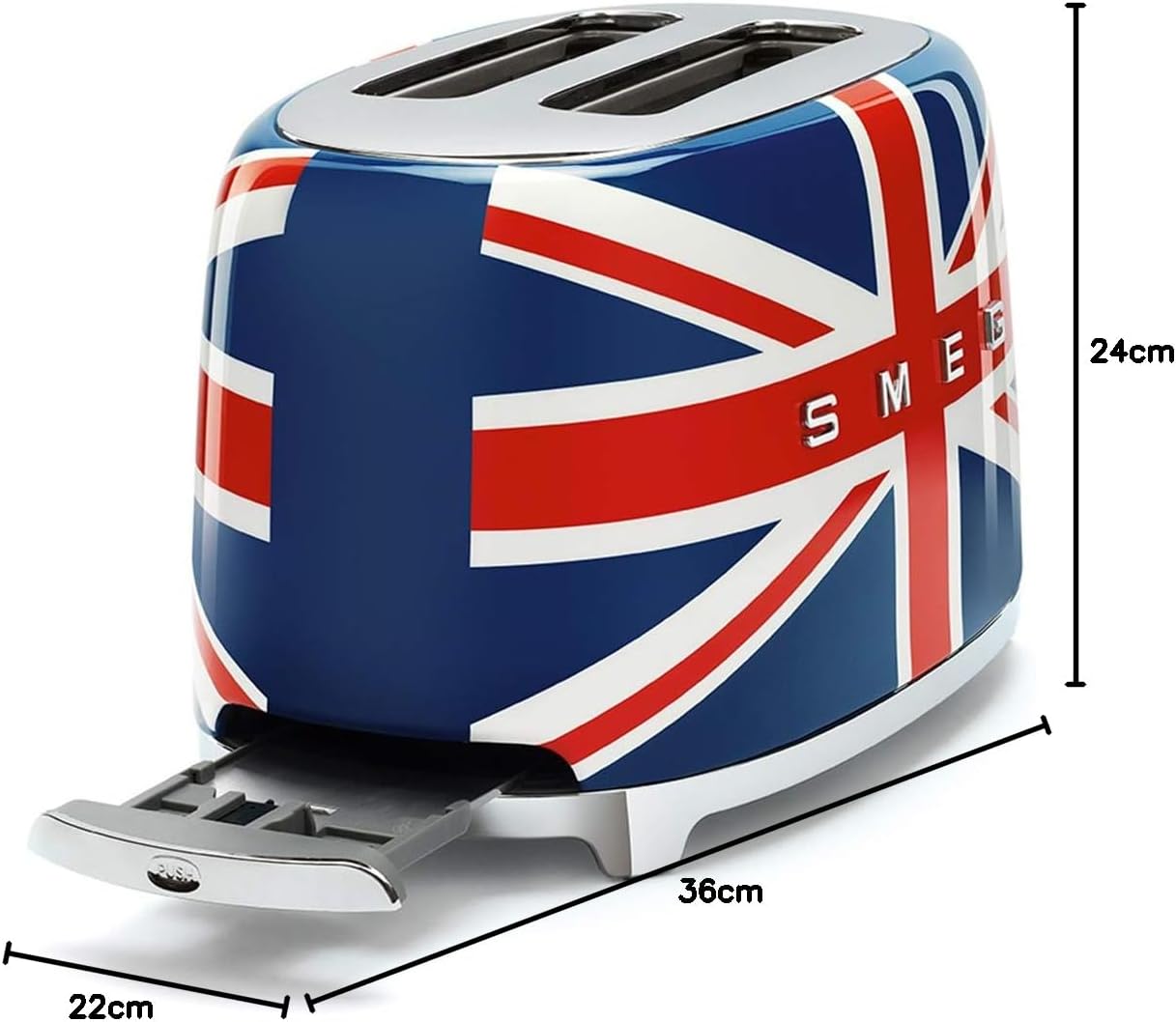 Smeg, Grille-pain 2 Tranches TSF01UJEU, 2 Fentes 36 mm, 6 Niveaux de Brunissage, Fonction Chauffage, Décongélation et Bagel, Éjection Automatique du Pain, Ramasse Miettes, 950 W, Royaume-Uni