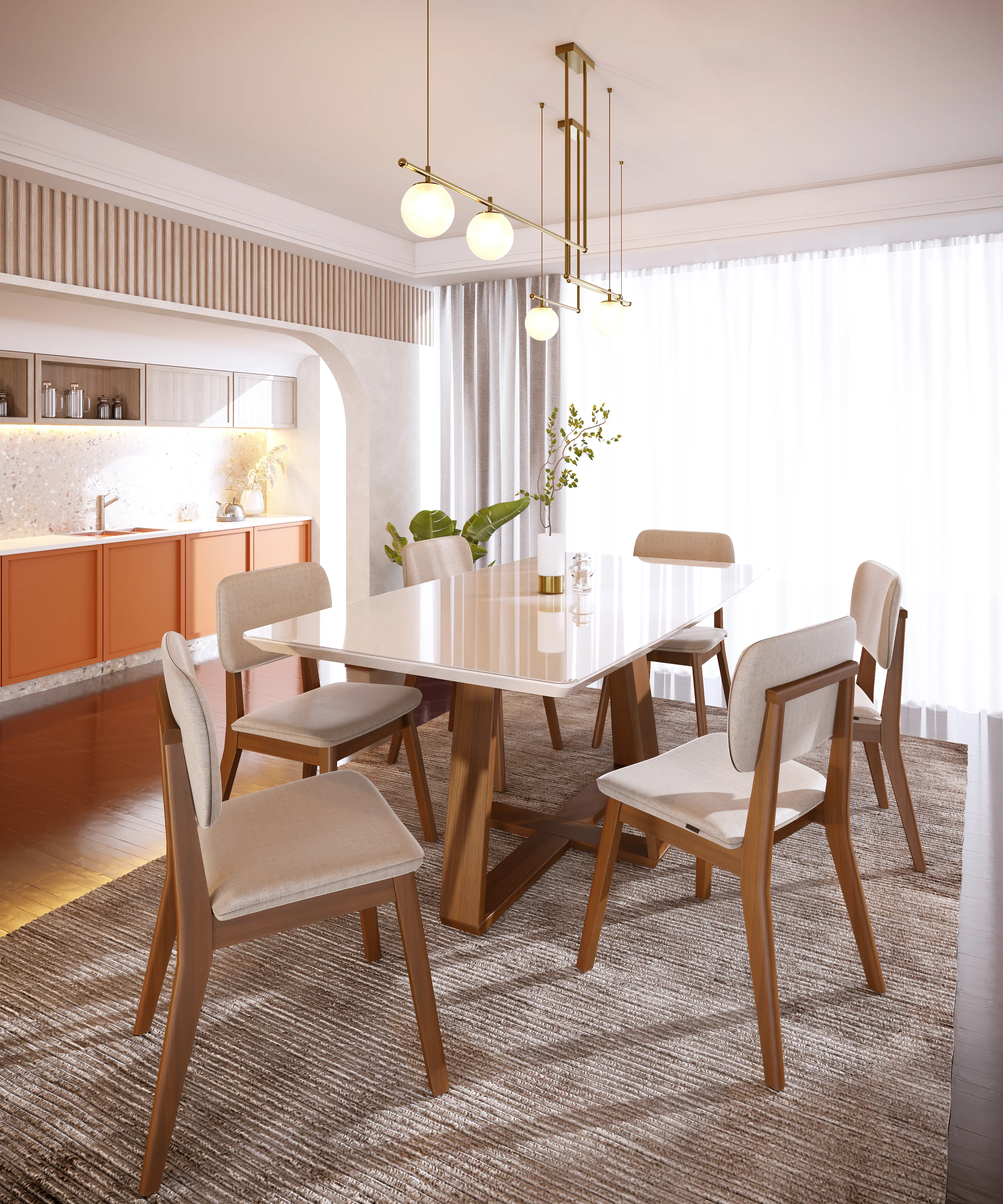 TABLE A MANGER MESA WOOD 1.8 C/VIDRO RETANGULAR OFF WHITE NATURE 711