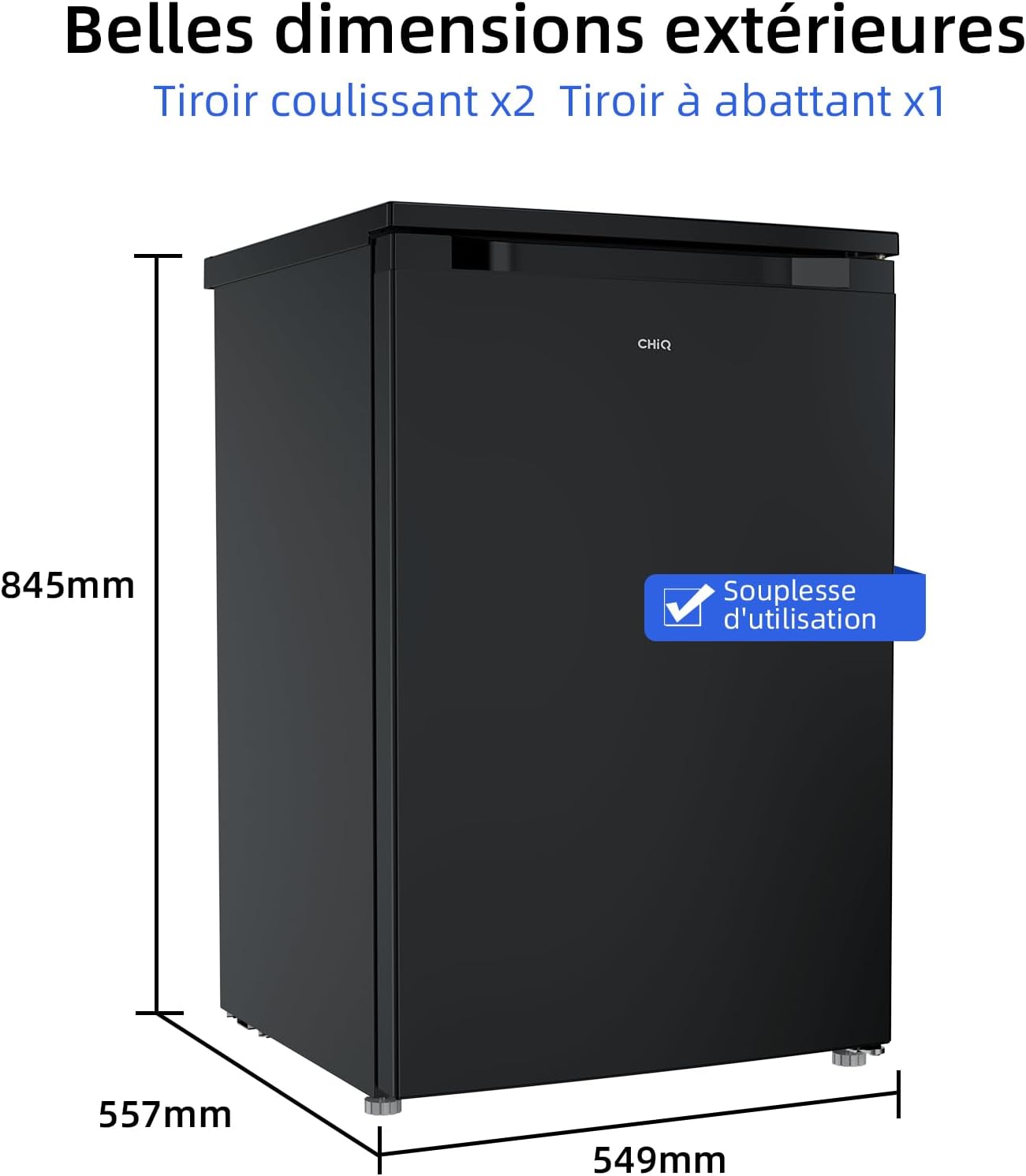 CHiQ Congélateur armoire avec une capacité de 145L, Congélation rapide, Thermostat réglable, Silencieux, Porte réversible, Noir, Classe énergétique E FSD160D4E