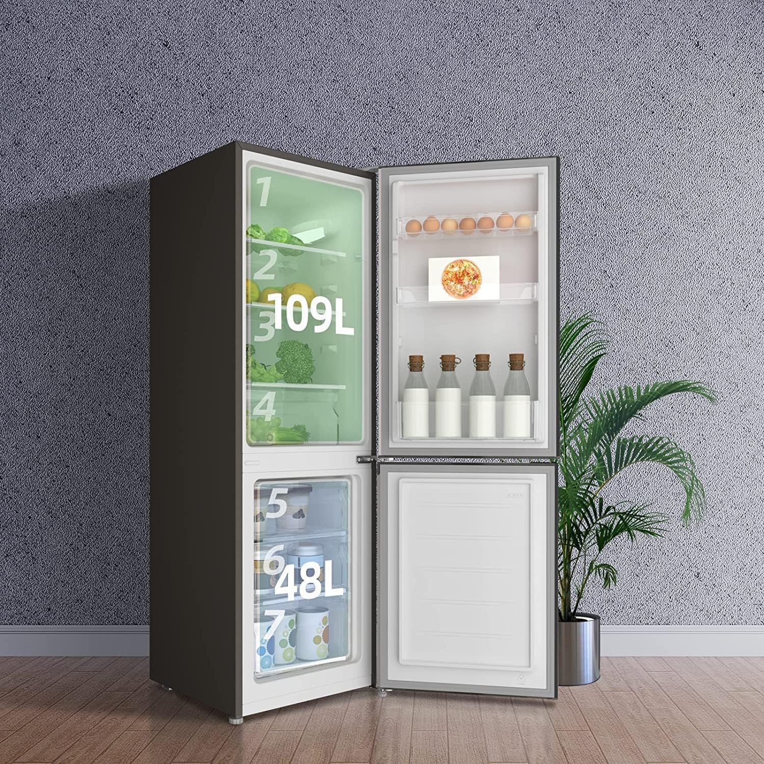 CHIQ Réfrigérateur autoportant 317L à Inverter, 322 l, sans givre, flux d'air multiple, congélation rapide, électronique tactile, compresseur avec garantie de 12 ans, efficacité améliorée, noir