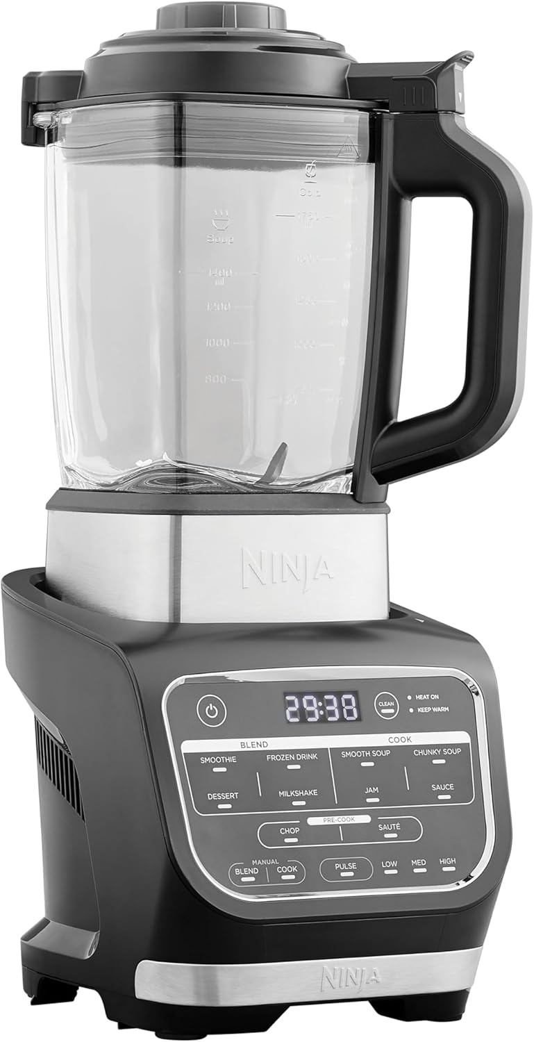 Ninja Foodi Mixeur & Soupe, 10 Programmes Auto-iQ, Verre 1.7L, Mixeur Chaud et Froid, Elément Chauffant Intégré, Programme de Nettoyage et Brosse, 1000W, Noir HB150EU