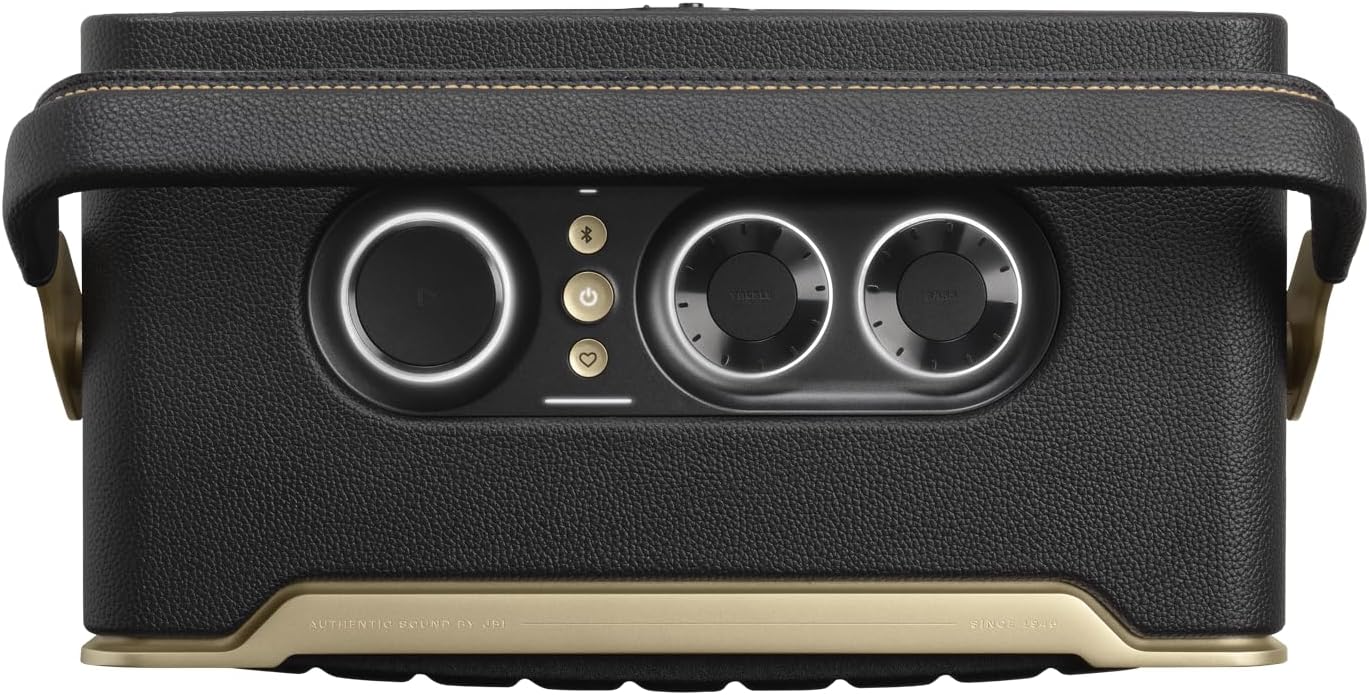 JBL Authentics 200 Enceinte Smart Home avec Wi-Fi, Bluetooth et assistants vocaux, design rétro, noire, Prise européenne (Type C)