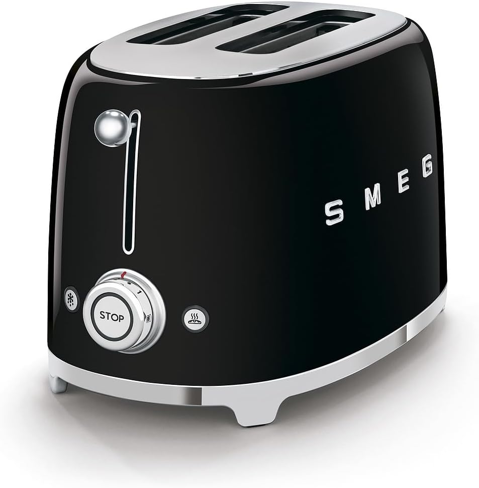 Smeg, Grille-pain 2 Tranches TSF01UJEU, 2 Fentes 36 mm, 6 Niveaux de Brunissage, Fonction Chauffage, Décongélation et Bagel, Éjection Automatique du Pain, Ramasse Miettes, 950 W, Royaume-Uni