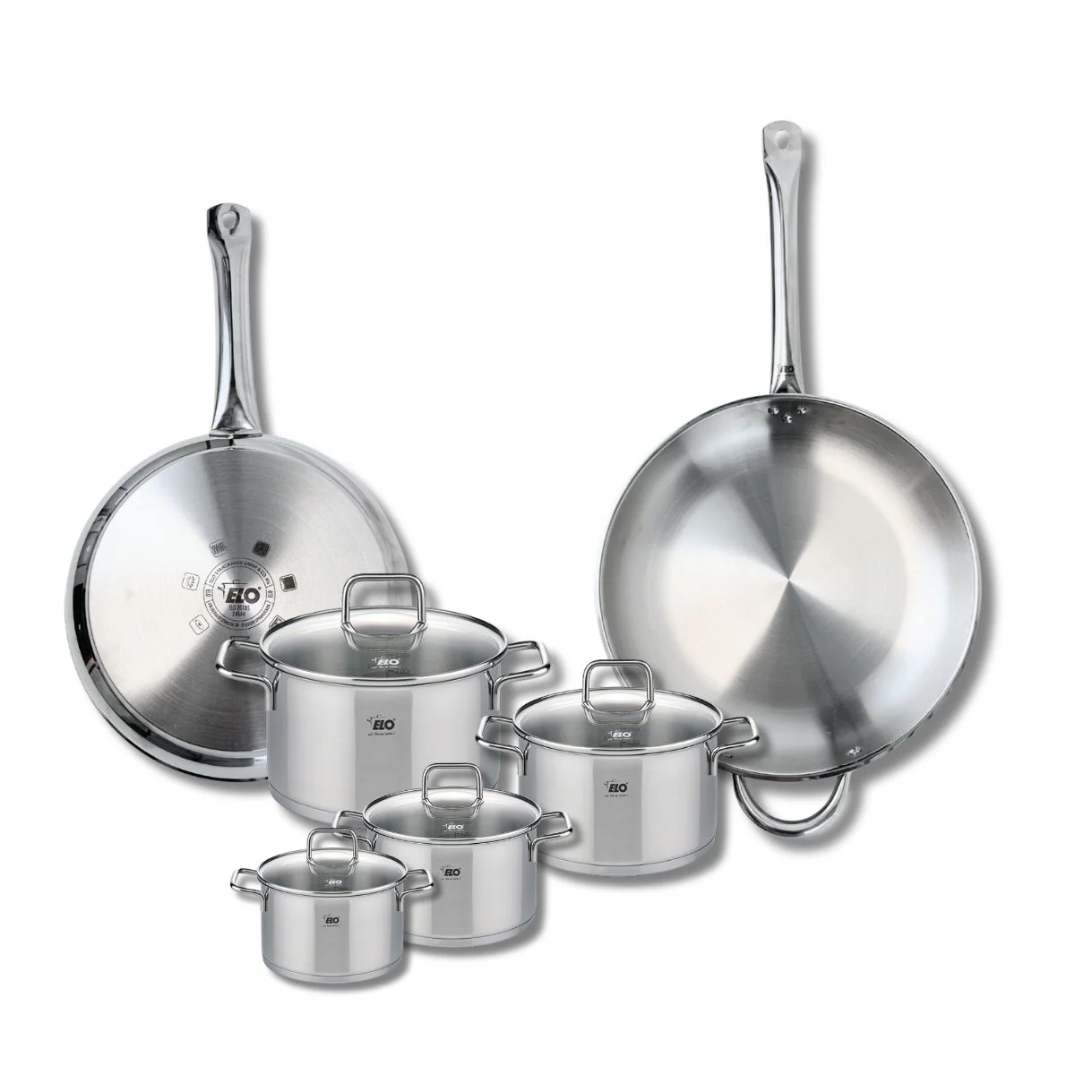 Ensemble de 2 Poêles de cuisson 28 et 32 cm et 4 faitouts 12, 14, 16 et 20 cm Elo Profi Citrin Elo