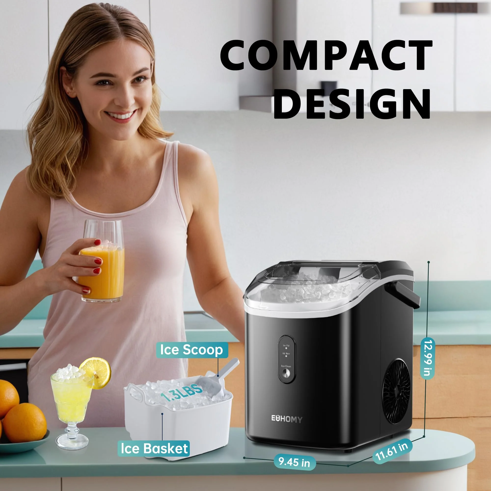 EUHOMY Nugget Ice Maker Countertop with Handle