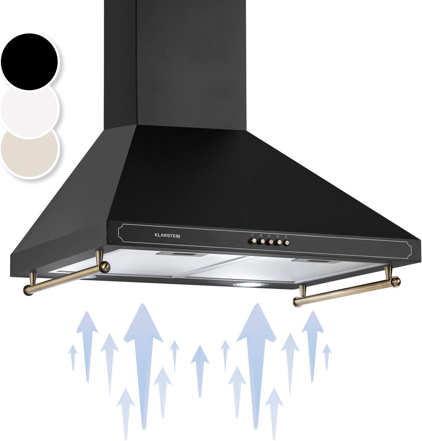Klarstein Hotte Aspirante 90 cm, Hottes de Cuisine avec Filtre de Hotte en Aluminium, Débit d'Air Puissant de 645m³/h, Eclairage LED, Extracteur d'Air Silencieux, Hotte Efficace avec Evacuation