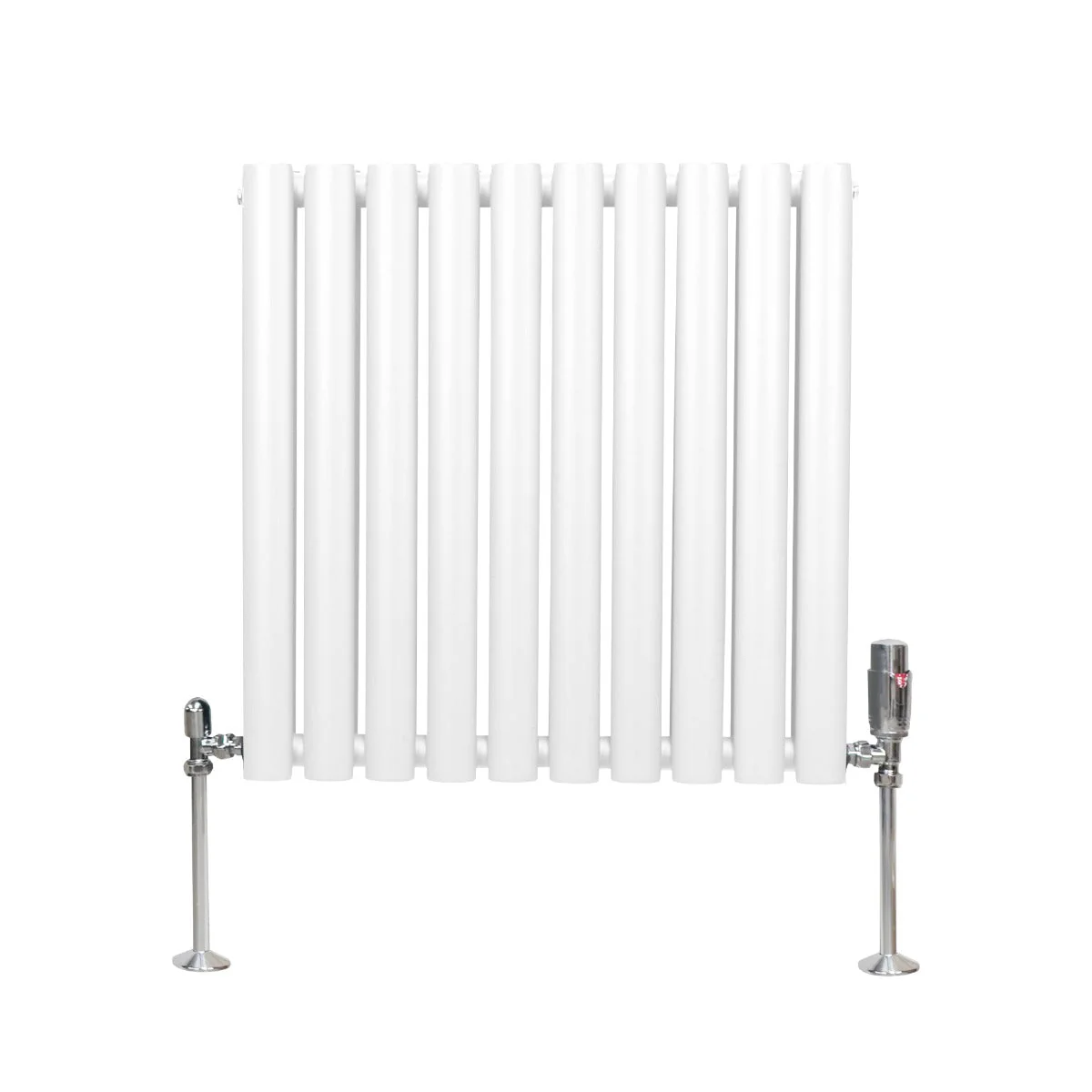 Radiateur à Colonne Ovale & Robinet Thermostatique Chromé - 600mm x 600mm – Blanc Monstershop