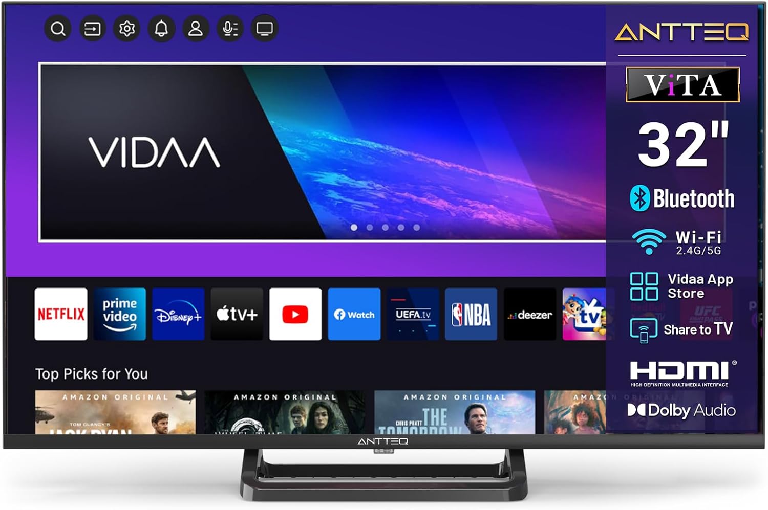 Antteq AB42D1 télévision 42 Pouces (TV 107 cm), Dolby Audio, LED, Triple Tuner DVB-C / T2 / S2, CI+, HDMI, Lecteur multimédia Via USB, Sortie Audio numérique, y Compris Mode hôtel