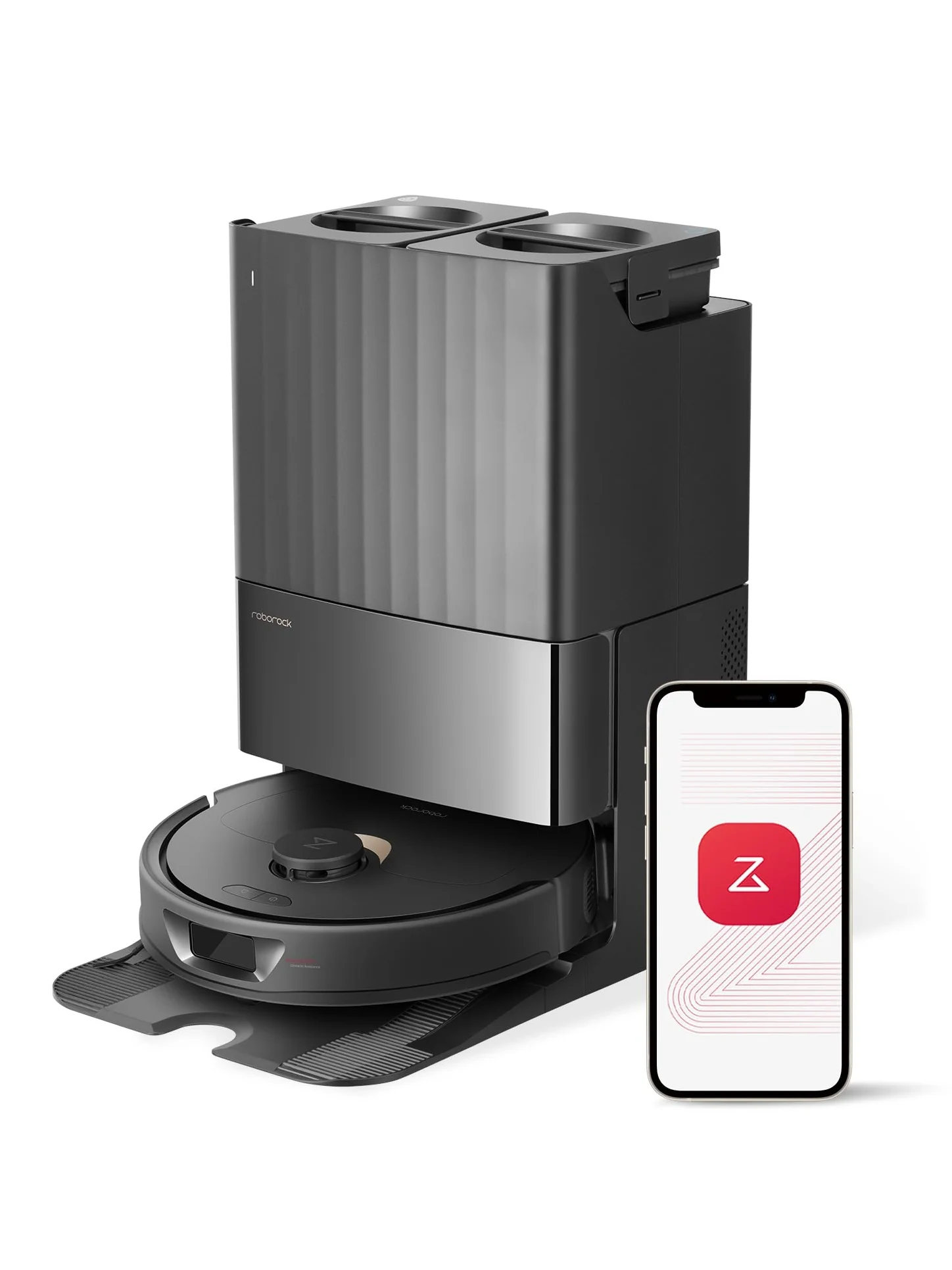 roborock Q Revo Robot Vacuum and Mop, Auto-Drying, Auto Mop Washing, Dual Spinning Mops, Auto Mop Lifting, Self-Refilling, Self-Emptying, Reactive Tech Obstacle Avoidance, 5500Pa Suction, Black