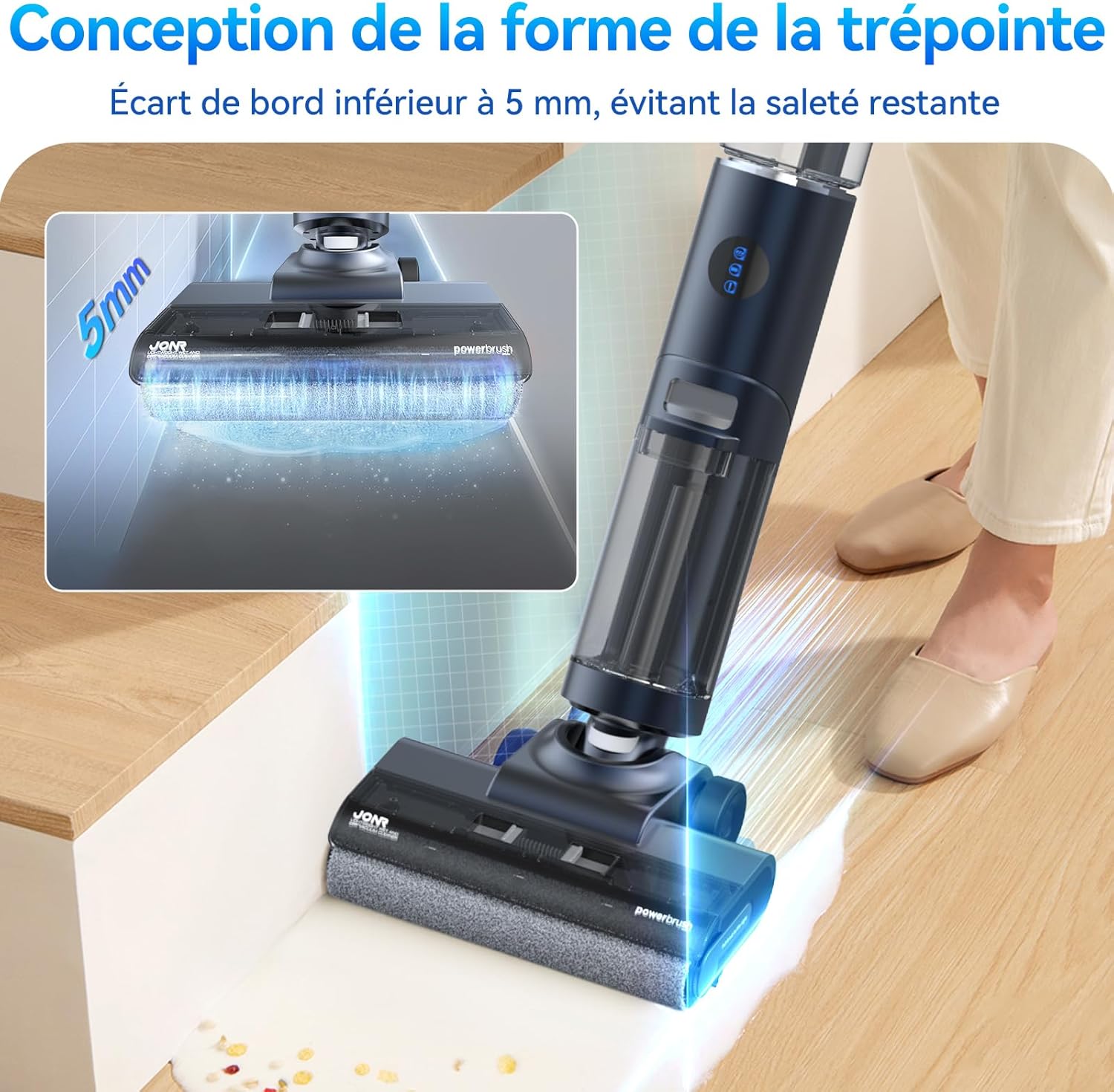 JONR ED12 Aspirateur Laveur sans Fil, Nettoyage des Bords, 30s Autonettoyage Rapide, Léger, Forte Traction, Aspire et Lave en même Temps, pour sols durs