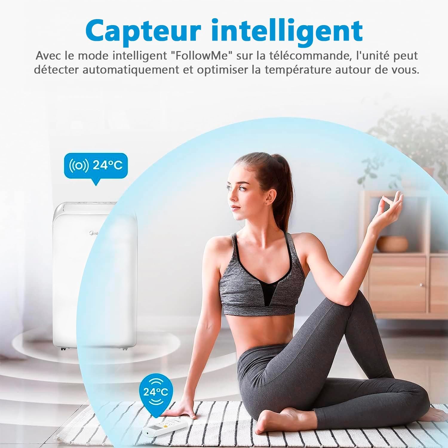 MIDEA Climatiseur Mobile Silencieux 12000 BTU avec Évacuation - Climatisation Portable Prêt à Poser 3500W - Clim Réversible Split Mobile - 3 Vitesses avec Kit de Fenêtre et Télécommande