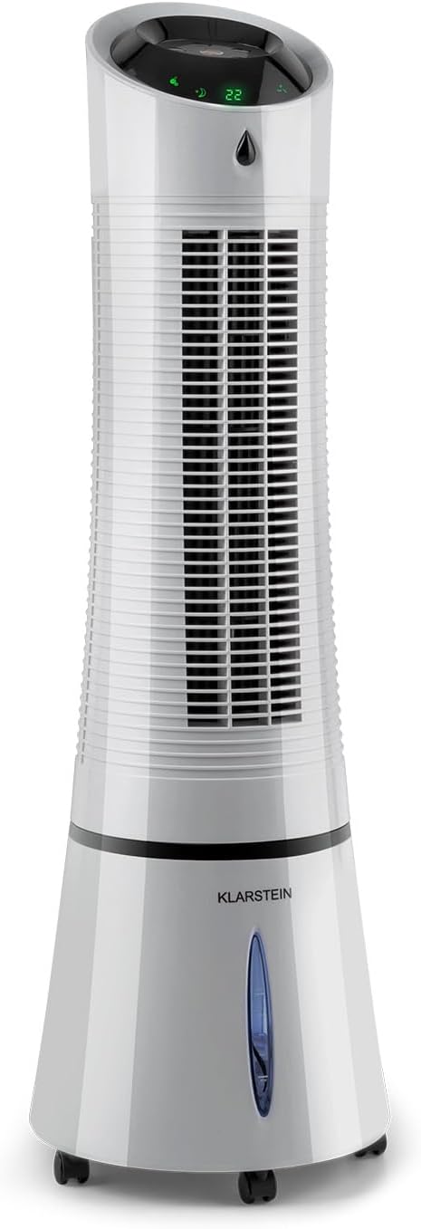 Klarstein Rafraichisseur d'Air Mobile 5 en 1, par Evaporation avec Humidificateur, Ventilateur, Ioniseur, Climatiseur Mobile Sans Évacuation, Mode Nuit, 45W, Débit d'Air de 180m³/h