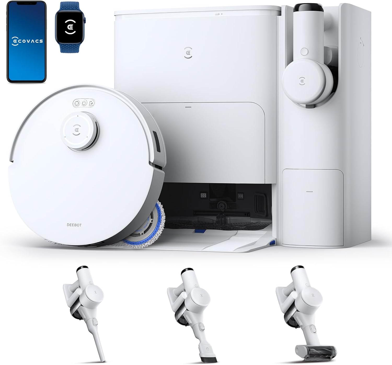 ECOVACS X8 PRO OMNI Robot Aspirateur Laveur avec Station Tout-En-Un, Puissance 18000Pa, Nettoyage Automatique Instantané OZMO ROLLER, Nettoyage à l'eau chaude 75℃, Ajout Solution Nettoyage Automatique