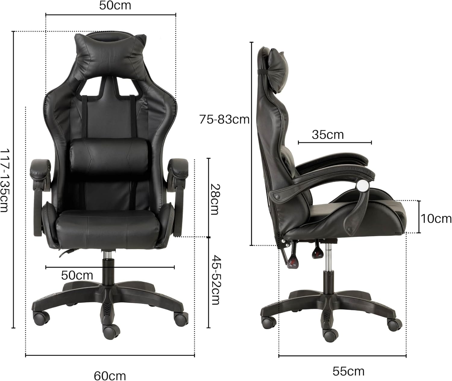 Baroni Home Chaise de Gaming, Chase de Jeux Ergonomique Chaise de Bureau avec Confortable Dossier réglable, Appui-tête et Soutien Lombaire, Blanc