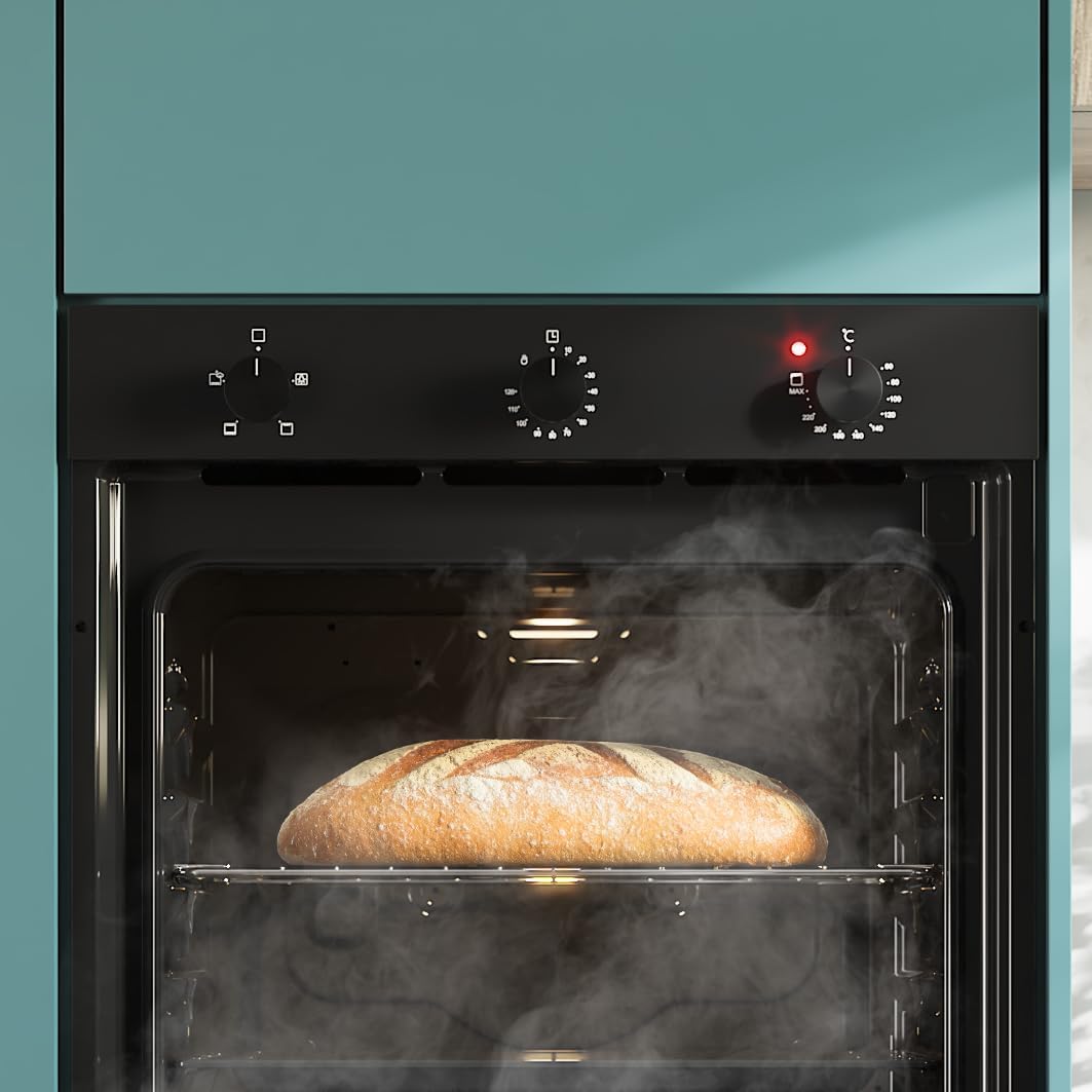 Cecotec Four encastrable Bolero Hexa C136000 Glass Black Time A 2800 W, capacité de 77 L, 4 fonctions, Minuterie, Nettoyage à la vapeur, Cuisson à la vapeur. Classe Énergétique A, Lumière intérieure