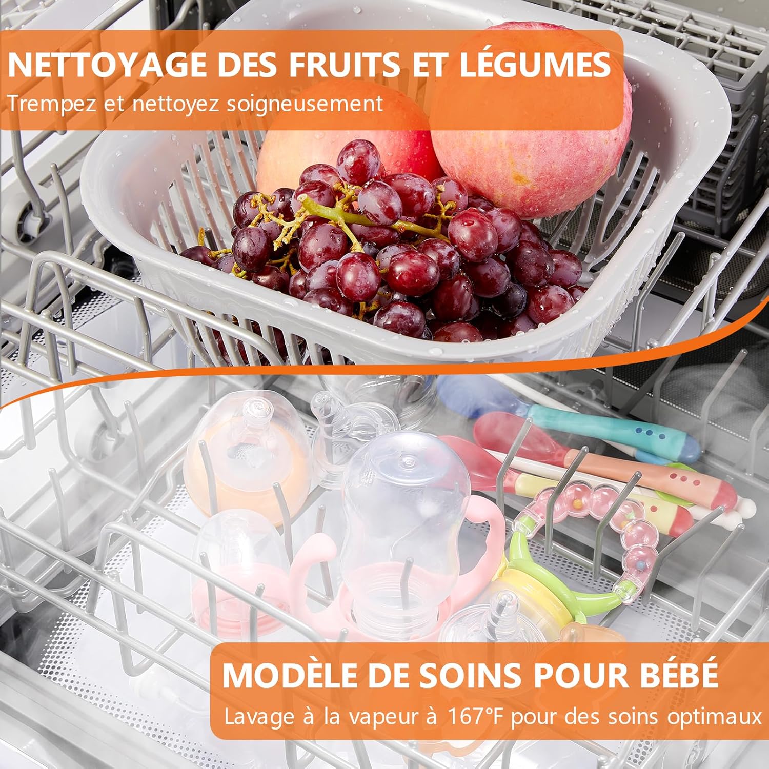 Karlxtom Lave-vaisselle de table, Mini Lave-vaisselle avec Comman destactiles à LED, 45CM, 6 Programmes, Lavage des fruits, Soins Pour Bébés