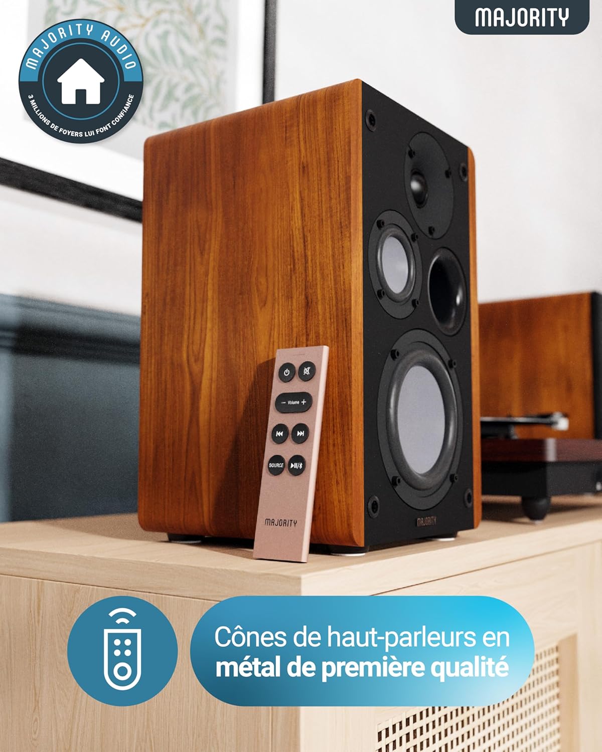 Enceinte Active Amplifiée | 100W Enceinte PC Bluetooth | Triple Conducteur Enceintes Bibliotheques | Enceinte Monitoring Studio avec HDMI Arc | Enceinte HiFi pour Platine Vinyle ou TV | Majority D100