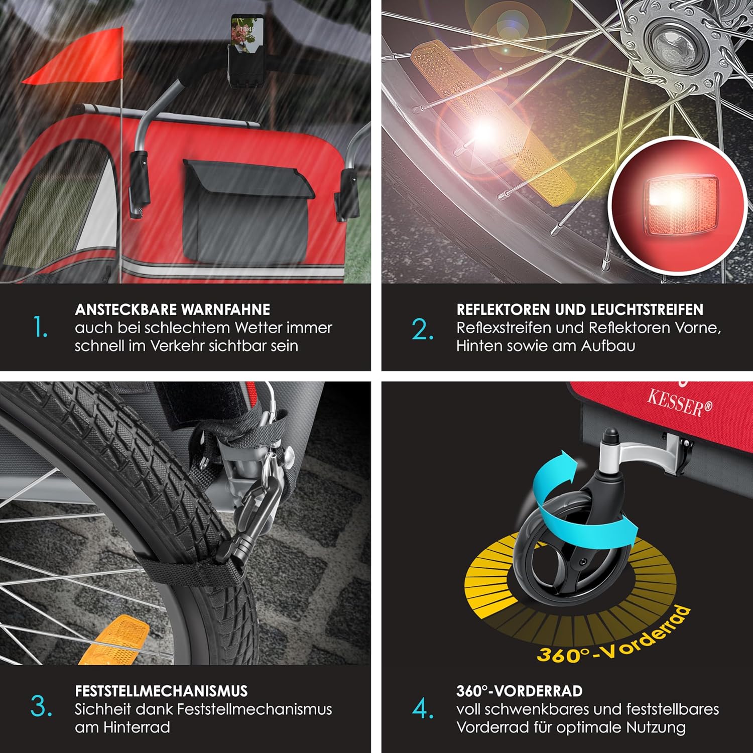 KESSER® Remorque pour Enfants Remorque de vélo Sport-RX 2en1 Fonction de Running Remorque de vélo pour Enfants + Ceinture de sécurité 5 Points 360°- Roue Avant Jogger Poussette Vélo