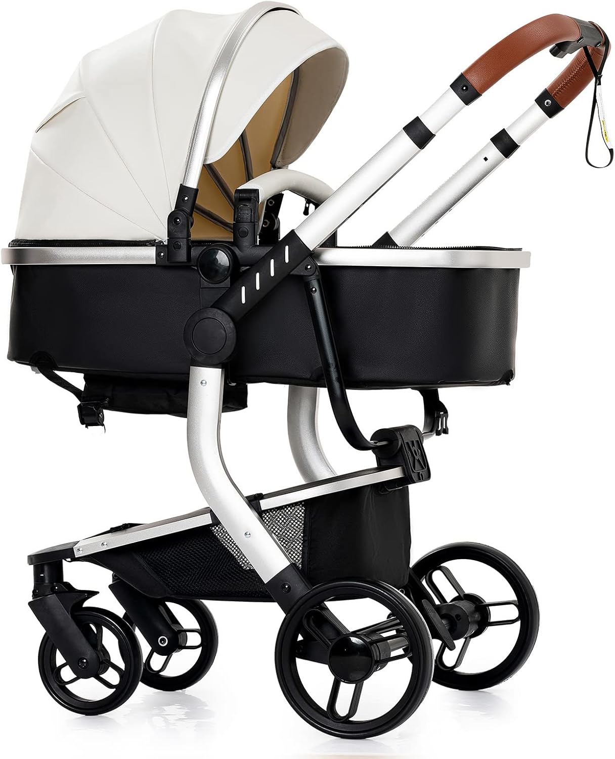 Magic ZC Poussette 3 en 1, Poussette Bebe avec Conception Portable Pliable en Un Clic, Pousette 3 en 1 avec Poussée Réversible Bidirectionnelle, Poussette Trio avec Accessoires (black gold 588)