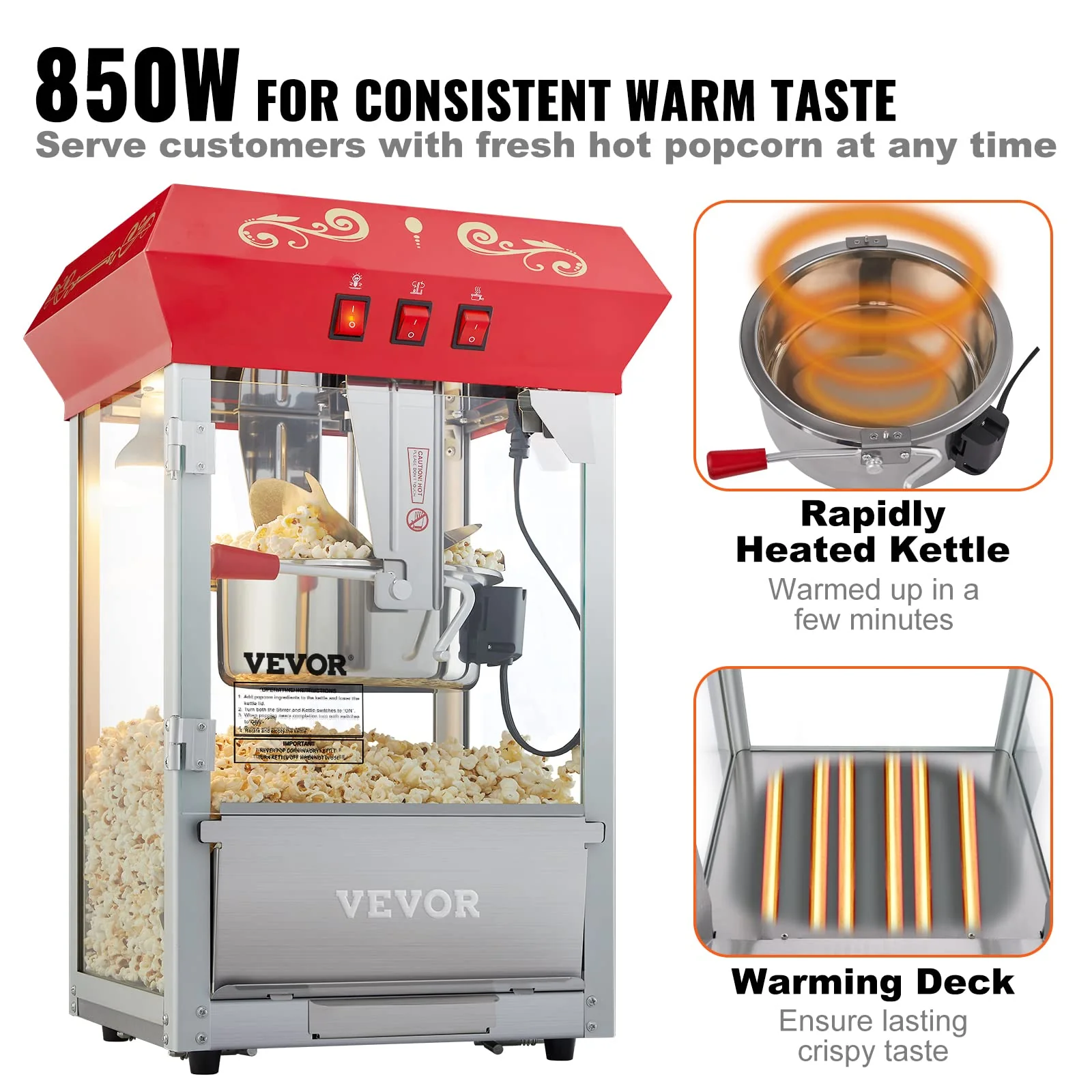 VEVOR Commercial Popcorn Machine for 48 Cups per Batch