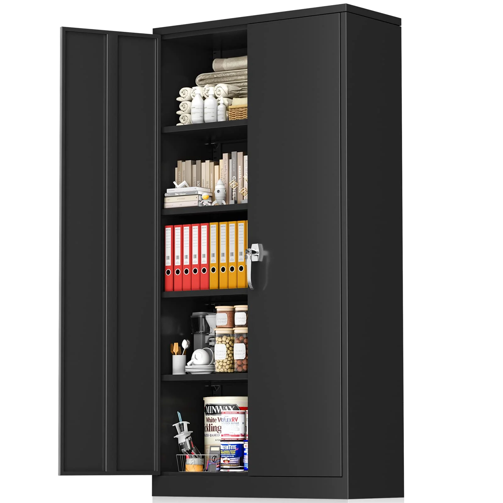 Greenvelly 72” Black Storage Cabinet with Doors