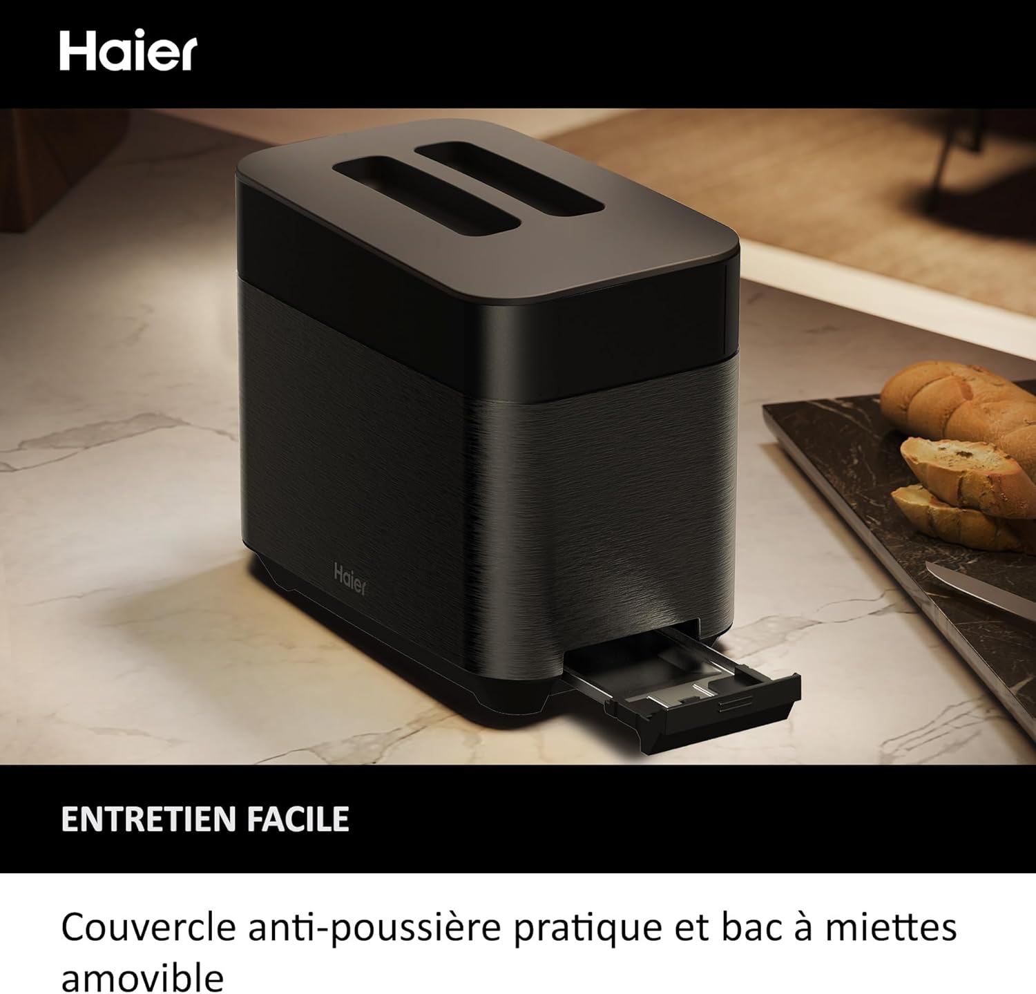 Pack Petit Déjeuner Grille-Pain Toaster+Bouilloire Haier I-Master Série 5, Acier Inoxydable, Fentes Extra Profondes, 7 Niveaux de Brunissage, 7 Réglages de Température Fonction Maintien au Chaud