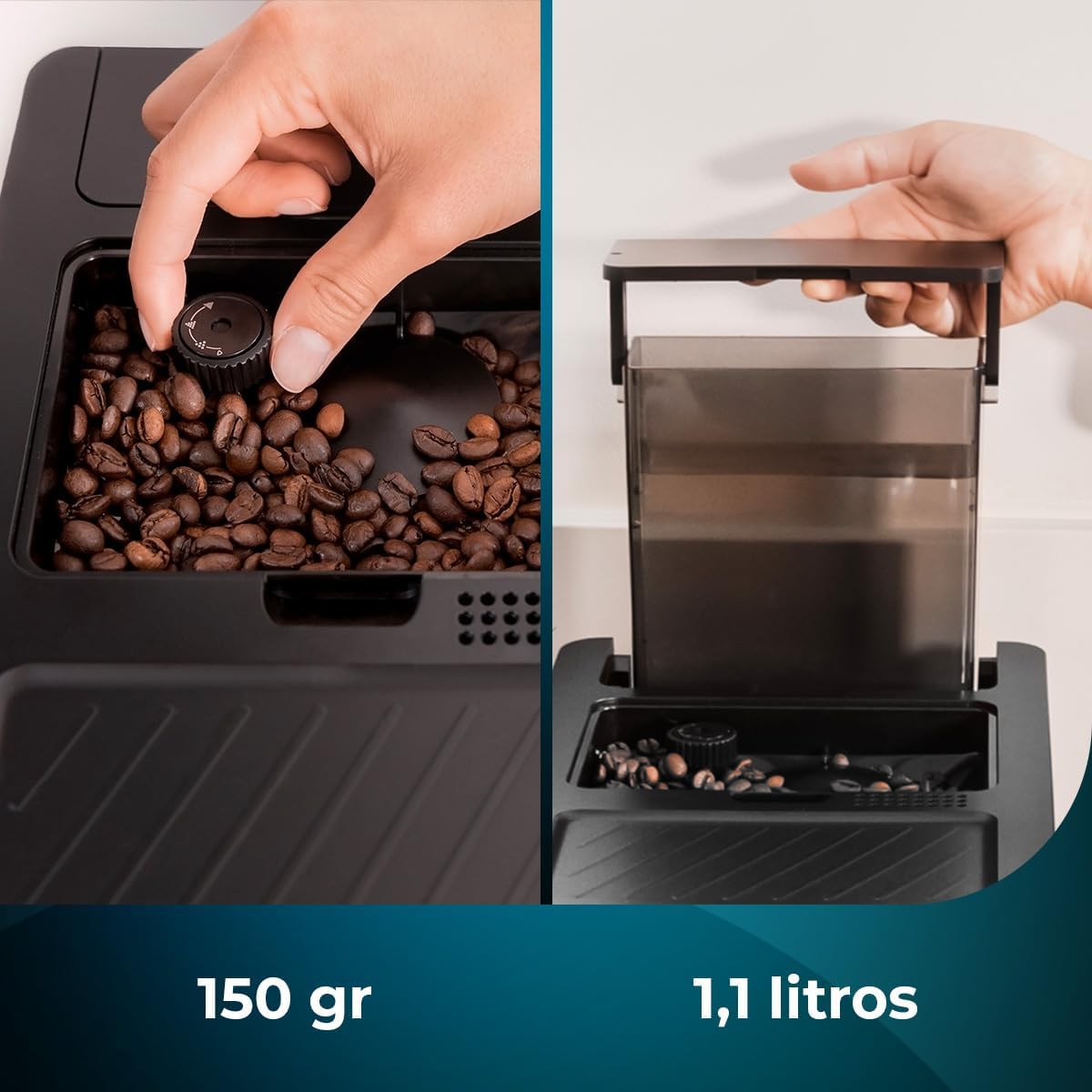 Cecotec Cafetière Compacte Superautomatique avec Cuiseur Vapeur Compact Cremmaet. 1350W, 19 Barres, Système Thermoblock, Réservoir de Grains de Café de 150gr avec Broyeur et 1,1 L d'Eau