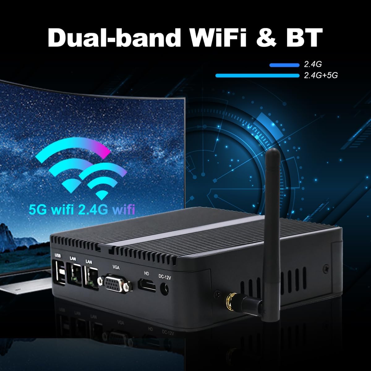 WEIDIAN Mini PC sans Ventilateur Celeron J4125, 8Go RAM DDR4 256Go SSD, Mini PC Fanless PC Industriel, Dual LAN, BT, Ordinateur Industriel avec HD/VGA, Win 11 Pro Mini PC de Bureau 2*RS232