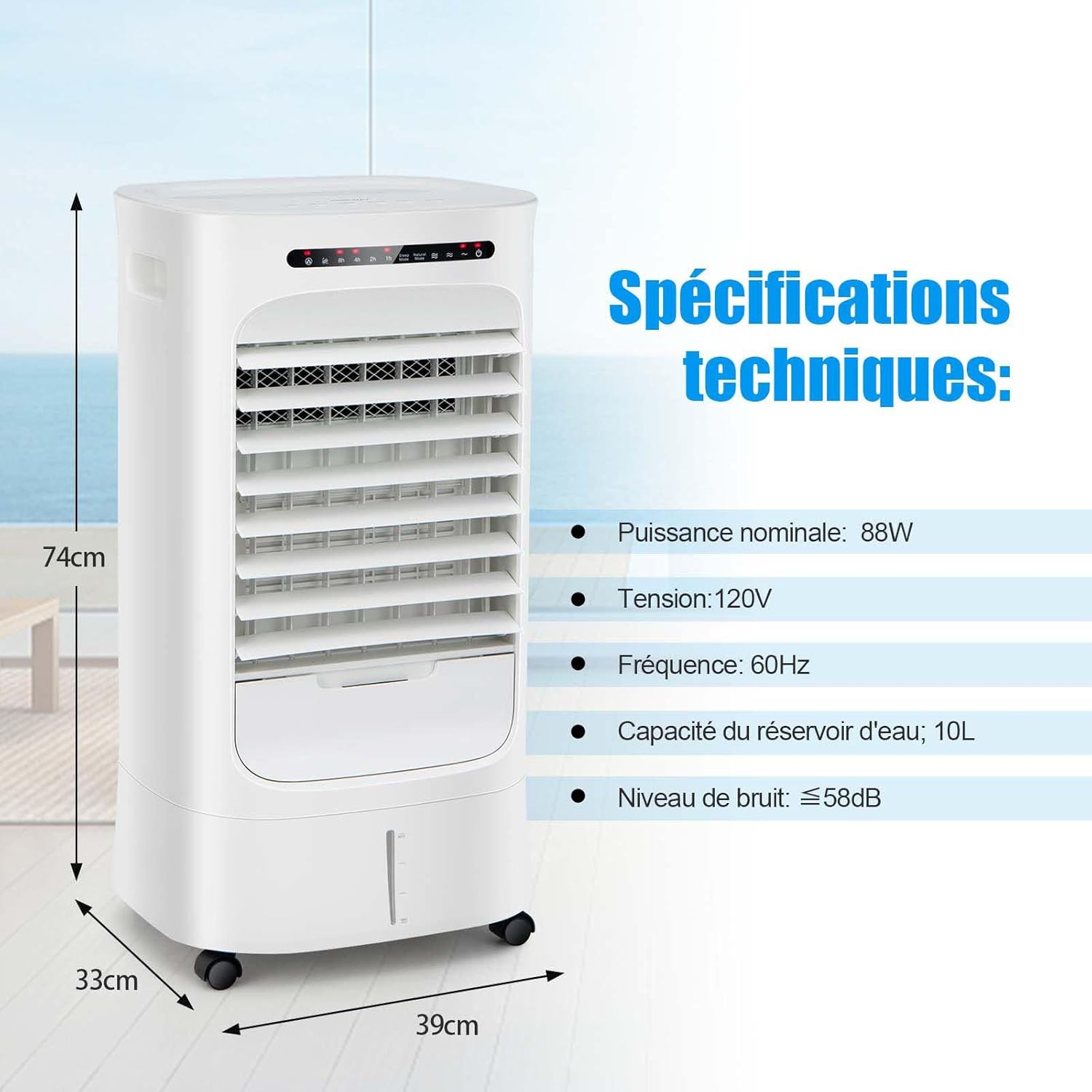 RELAX4LIFE Rafraîchisseur d’Air Mobile avec Humidificateur et Purificateur, 3 Mode de Vitesse, Climatiseur avec Réservoir d'Eau 8L et Filtre Amovible et Lavable pour Chambre, Bureau, Salon