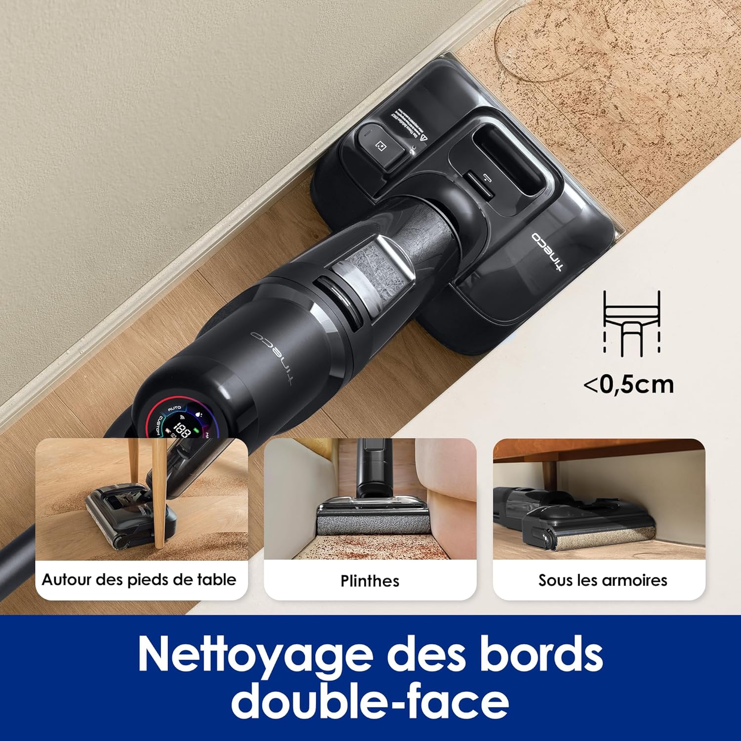 Tineco Floor One S7 Pro/S7 Series Aspirateur Laveur Sec Et Humide Intelligent sans Fil pour Sols Durs, Écran Digital LED, Grande Autonomie, Parfait pour Les Tâches Tenaces et Les Poils d’Animaux