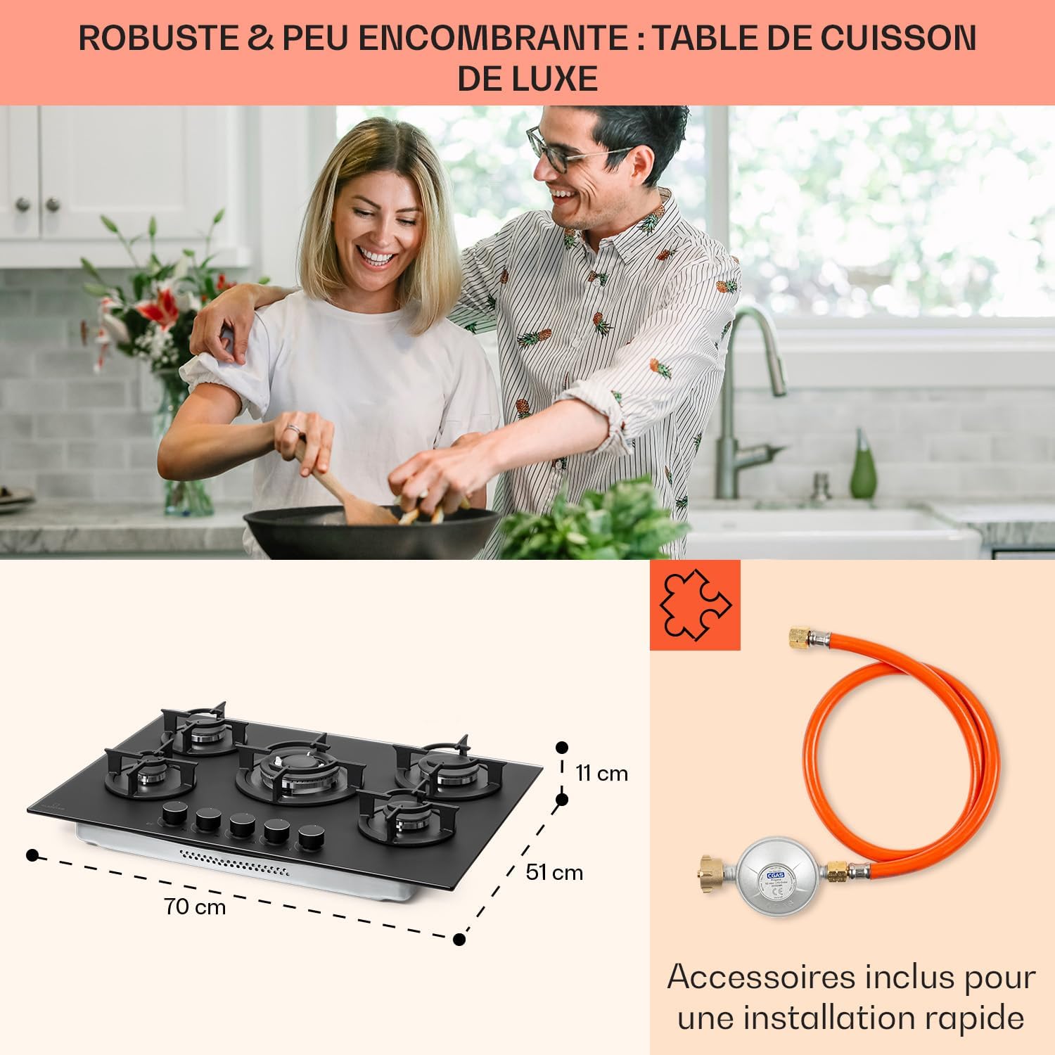 Klarstein Table de Cuisson à Gaz, Plaque de Cuisson Gaz à 4 Brûleurs, Table de Cuisson Electrique à 4 Feux de 8000W, Cuisiniere Gaz, Gaziniere Gaz avec Brûleurs en Acier Inoxydable, Cuisinières GPL