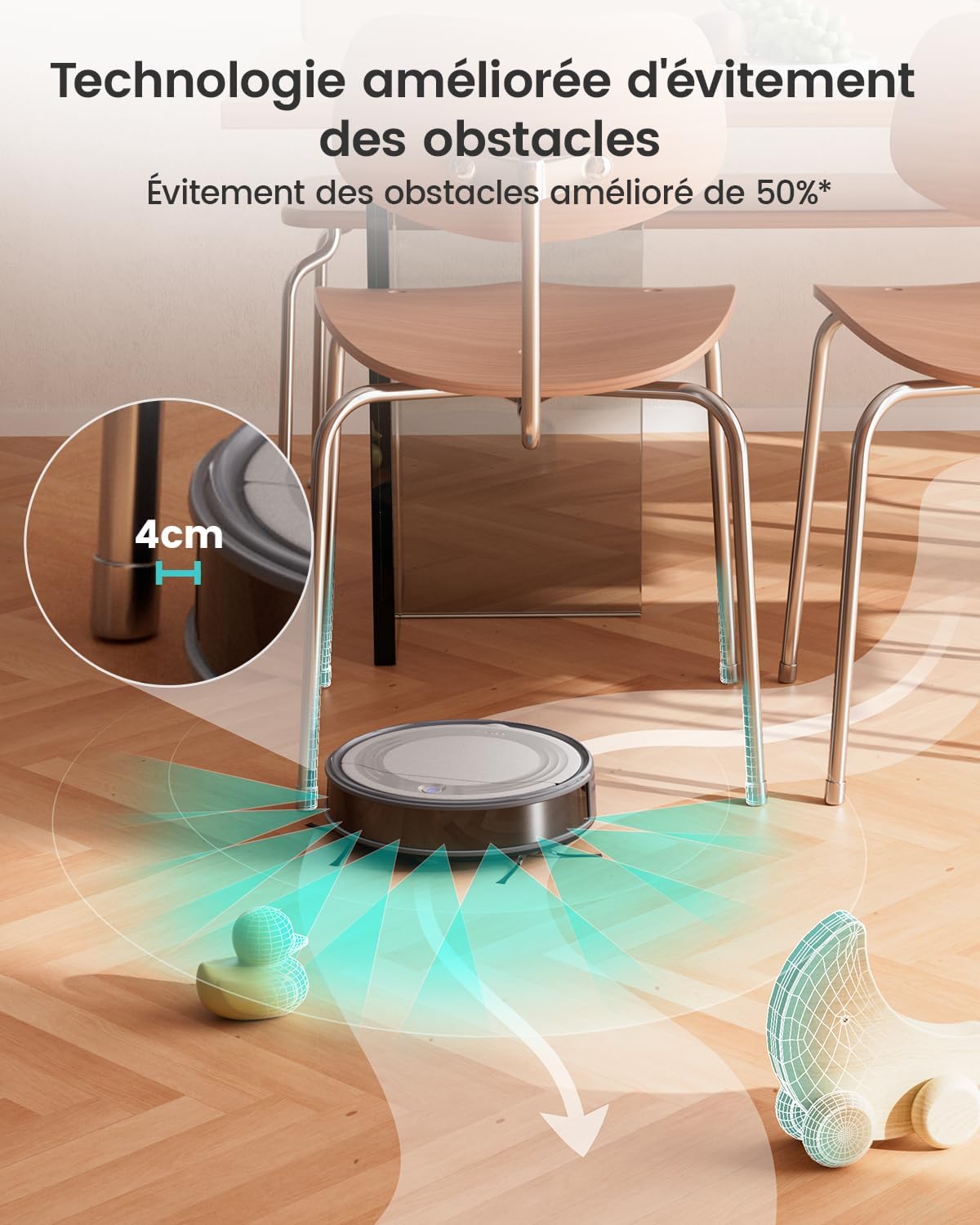Lefant Aspirateur Robot, Robot Aspirateur 4500Pa Puissance d'Aspiration, Évitement Précis des Obstacles, Anti-Enchevêtrement Idéal pour Les Poils d'animaux, Cheveux et Sols Durs,Contrôle par App/Alexa