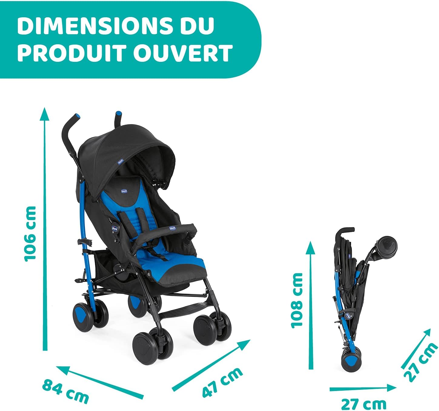 Chicco Echo Poussette Légère et Compact, Inclinable avec Arceau de Protection, Position Landau, Pliage Parapluie, Canopy Ajustable - de la Naissance à 22 Kg - Rouge