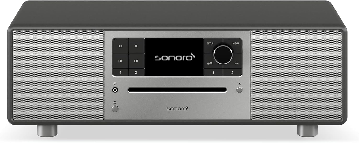 sonoro Prestige Chaîne Hi-FI (Radio FM/Dab+/Internet, Lecteur CD, AUX, Bluetooth, Deezer, Spotify) Argent