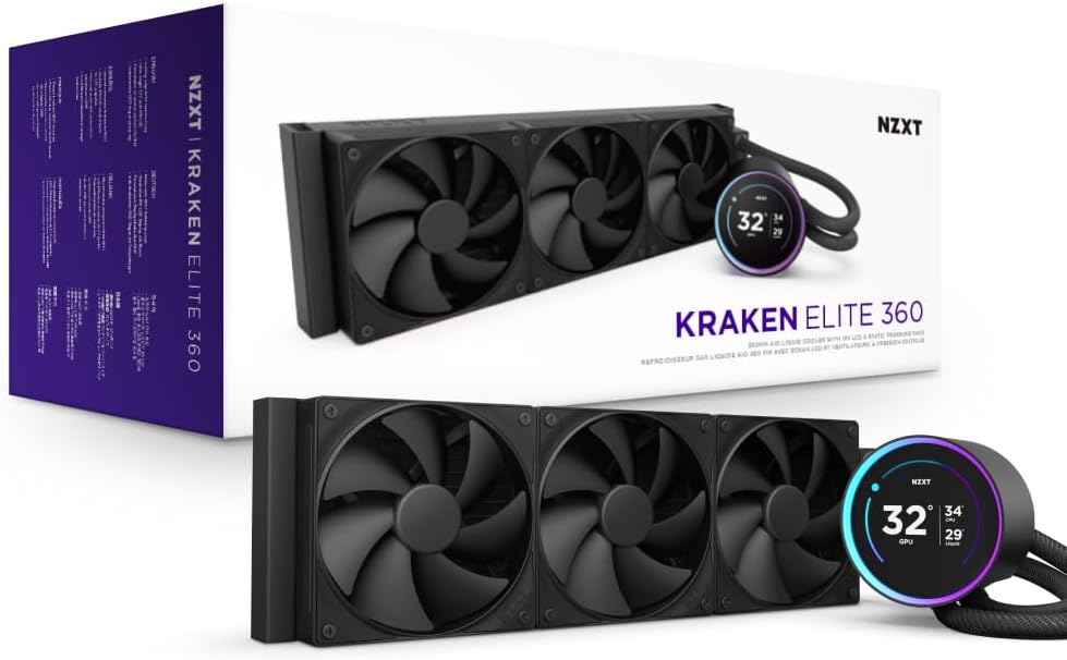 NZXT Kraken Elite 280 RGB - Refroidisseur de liquide CPU AIO - Radiateur 280mm - Ventilateur F280 RGB - IPS LCD 2,72 personnalisable - Turbine Pump - LGA 1700 1200 115X 1851 / AM5 AM4 - Noir
