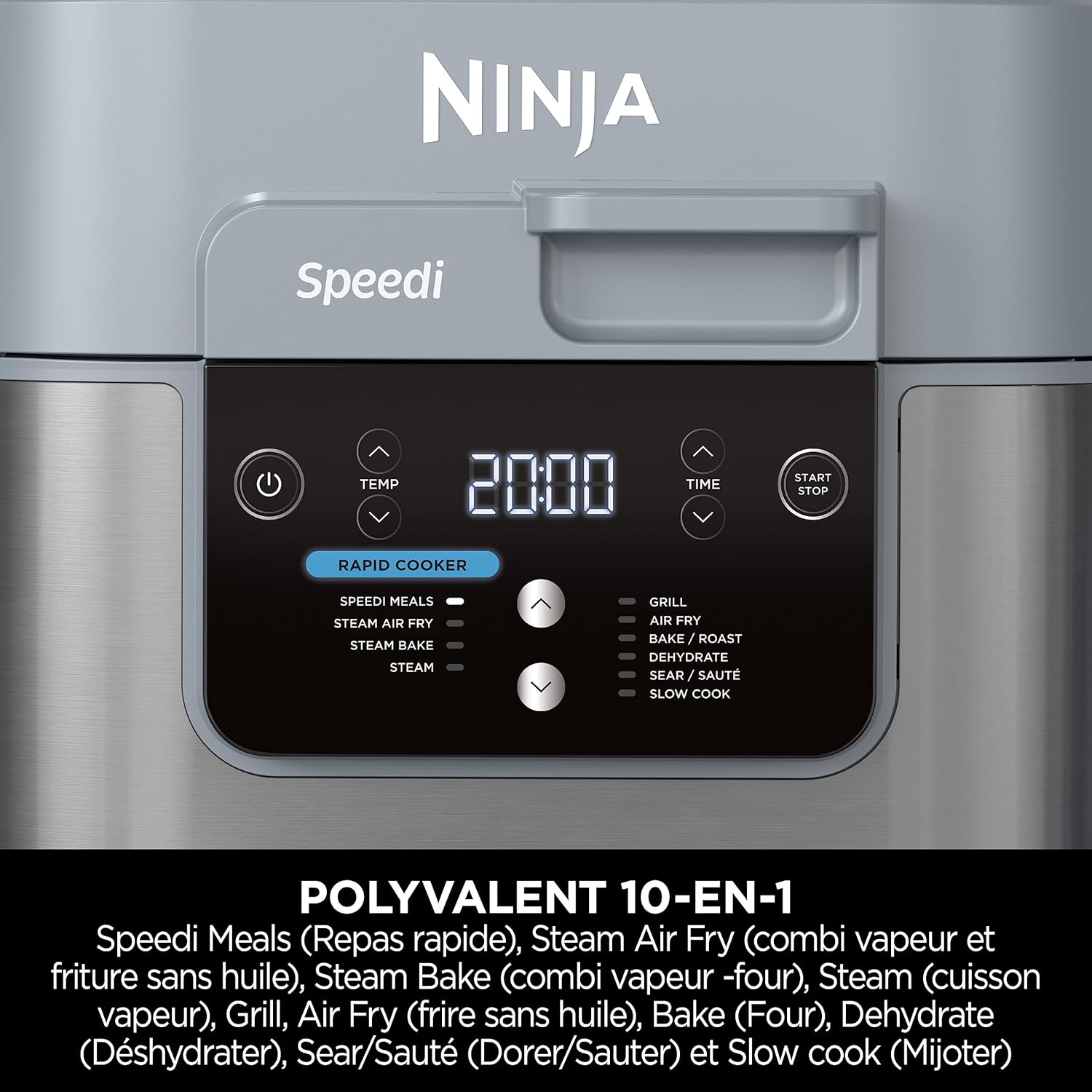 Ninja Combi 12-en-1 Multicuiseur, Four, Autocuiseur et Friteuse sans huile, 12 Fonctions de Cuisson, Repas de Taille Familiale en 15 Minutes, avec Plateau de Cuisson, Guide de Recettes, Gris, SFP700EU