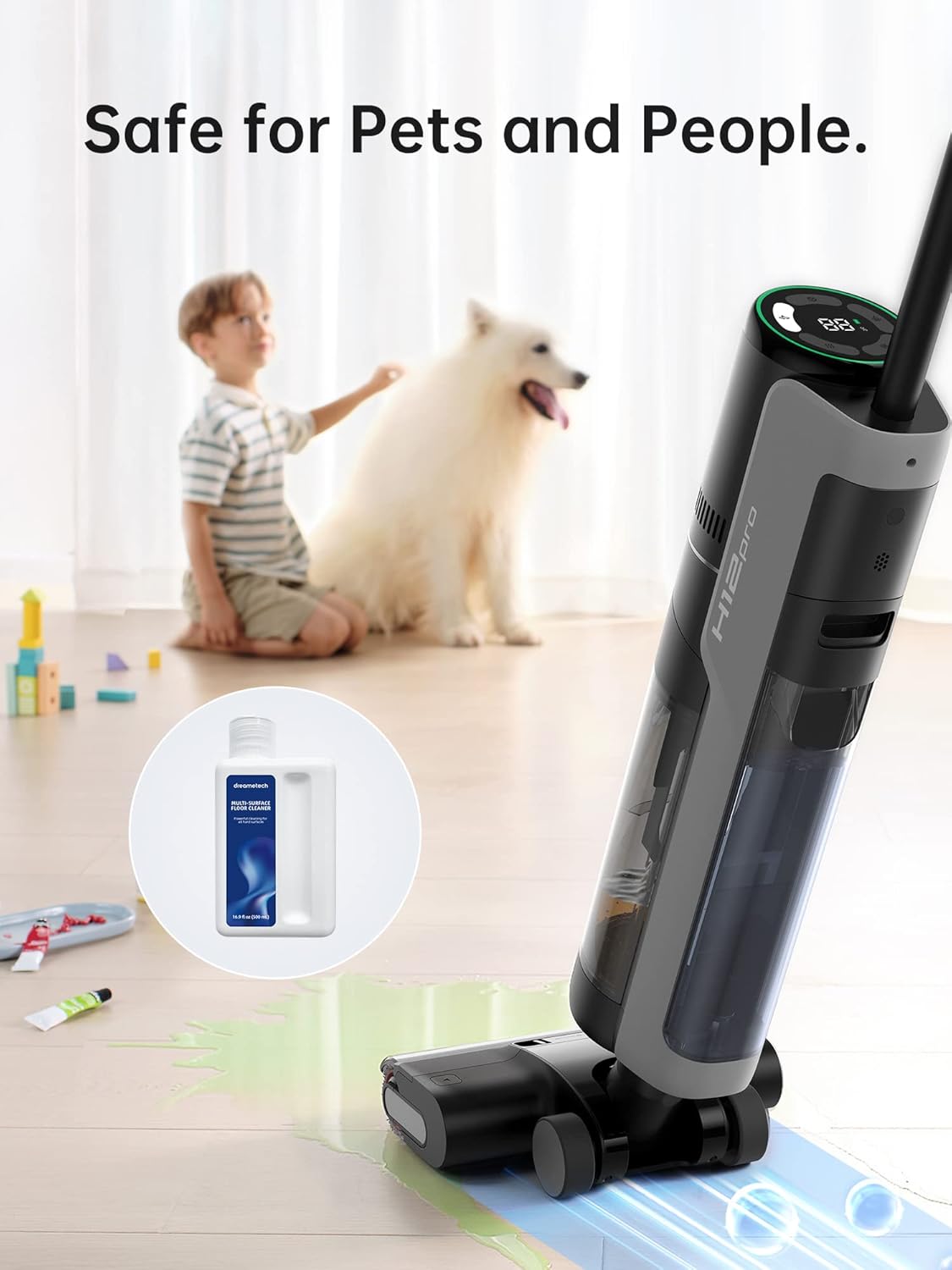 DREAME H14 Pro Aspirateur Laveur Sec Et Humide, Design Plat à 180°, Nettoyage de la Brosse à 60 °C, Séchage en 5min, Distribution Automatique de la Solution, Contrôle par Application, 18 kPa