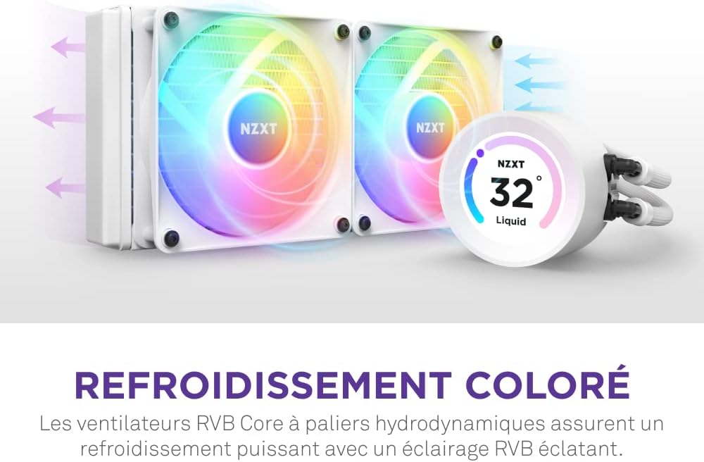NZXT Kraken Elite 280 RGB - Refroidisseur de liquide CPU AIO - Radiateur 280mm - Ventilateur F280 RGB - IPS LCD 2,72 personnalisable - Turbine Pump - LGA 1700 1200 115X 1851 / AM5 AM4 - Noir
